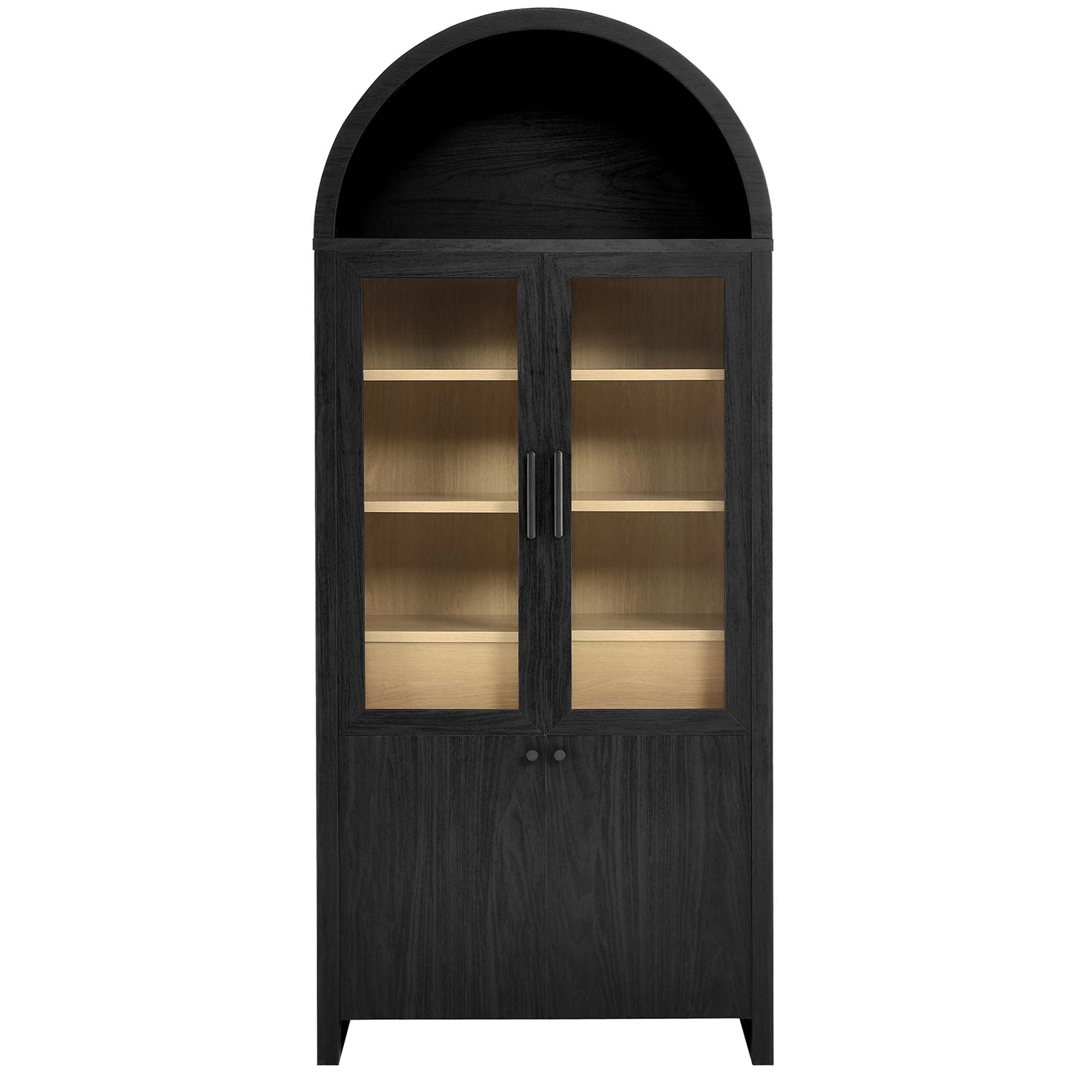 Evie Arched Tall Display Cabinet, Black Oak