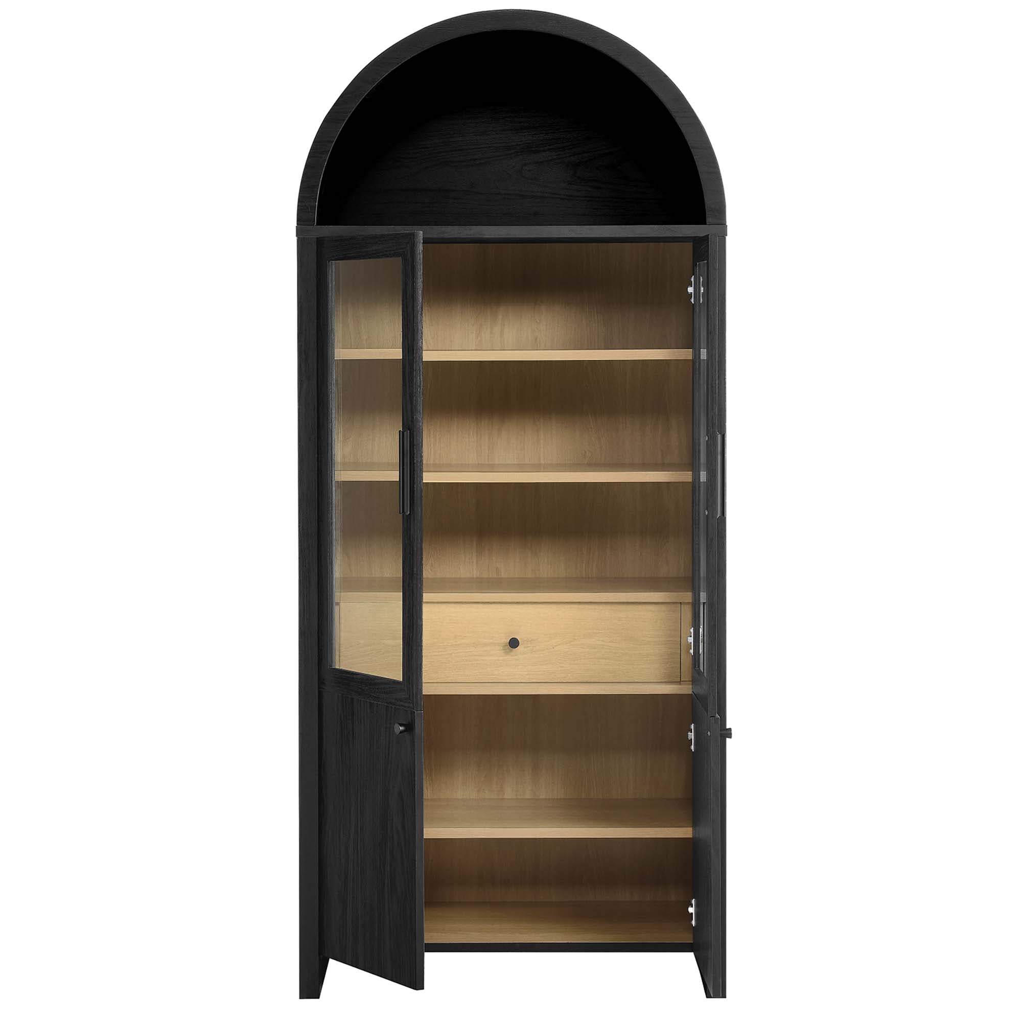 Evie Arched Tall Display Cabinet, Black Oak