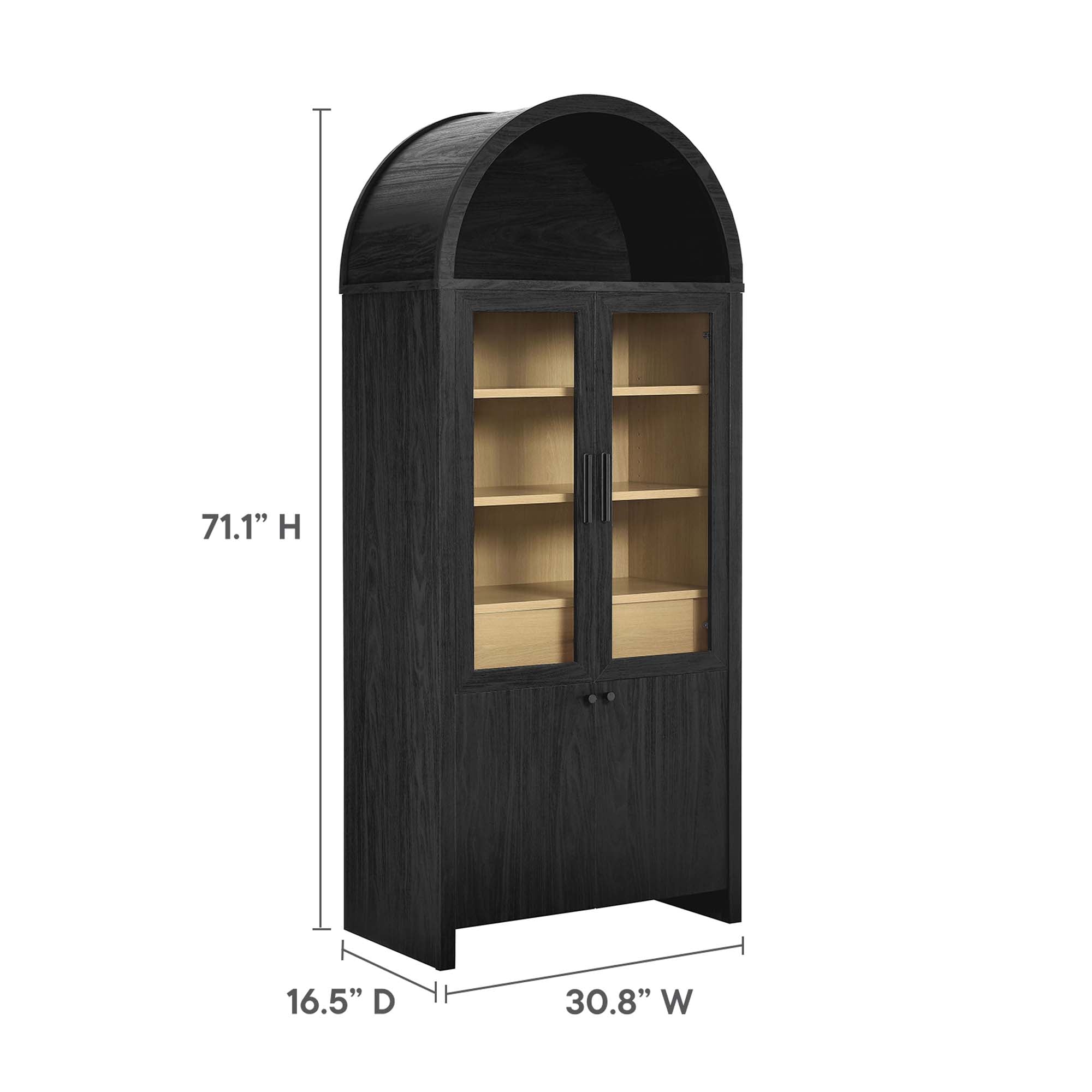 Evie Arched Tall Display Cabinet, Black Oak
