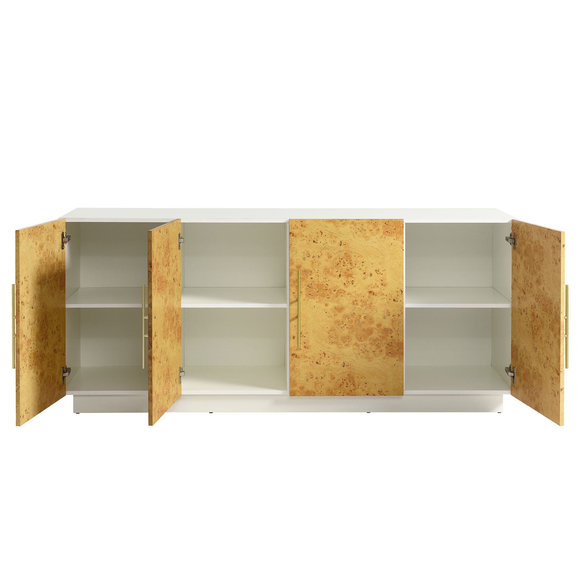 Abel 69 Inch Burl Wood Sideboard Buffet TV Stand, White Bleached Burl