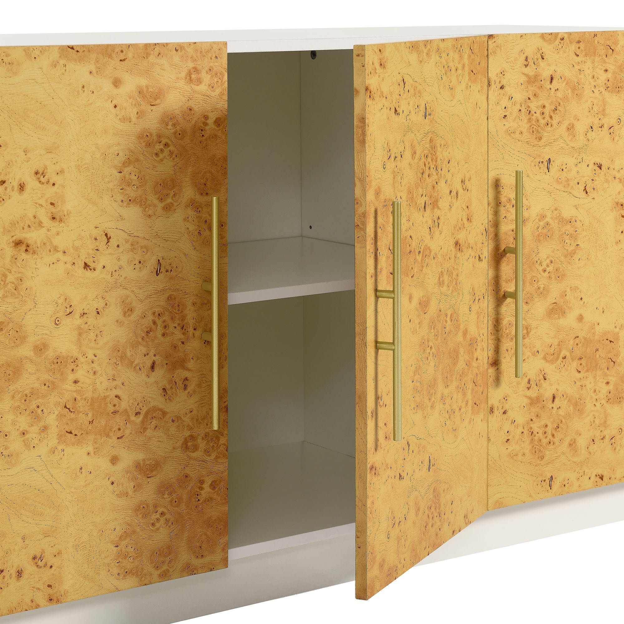 Abel 69 Inch Burl Wood Sideboard Buffet TV Stand, White Bleached Burl