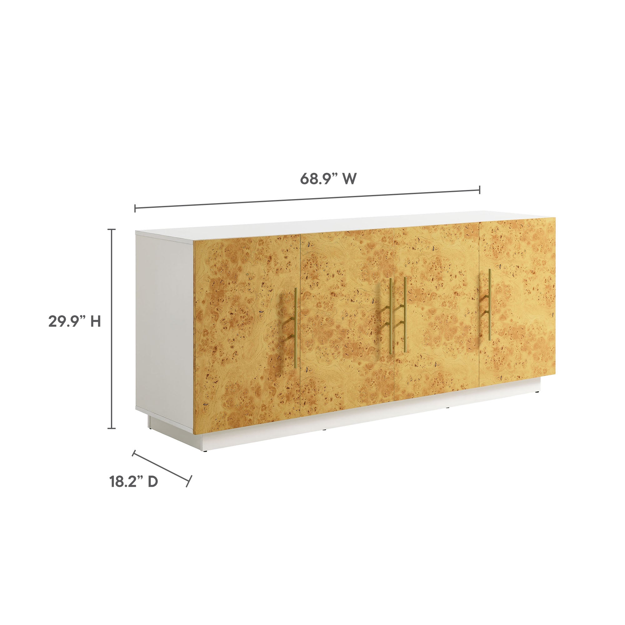 Abel 69 Inch Burl Wood Sideboard Buffet TV Stand, White Bleached Burl