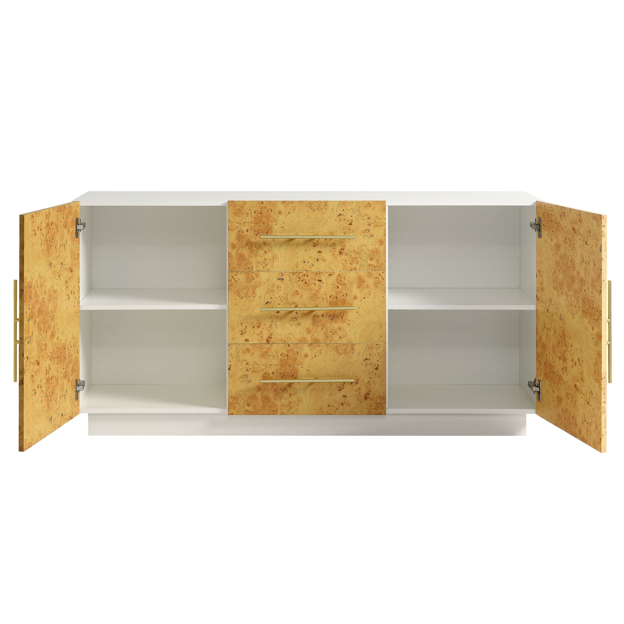 Abel 59 Inch Burl Wood Sideboard Buffet TV Stand, White Bleached Burl