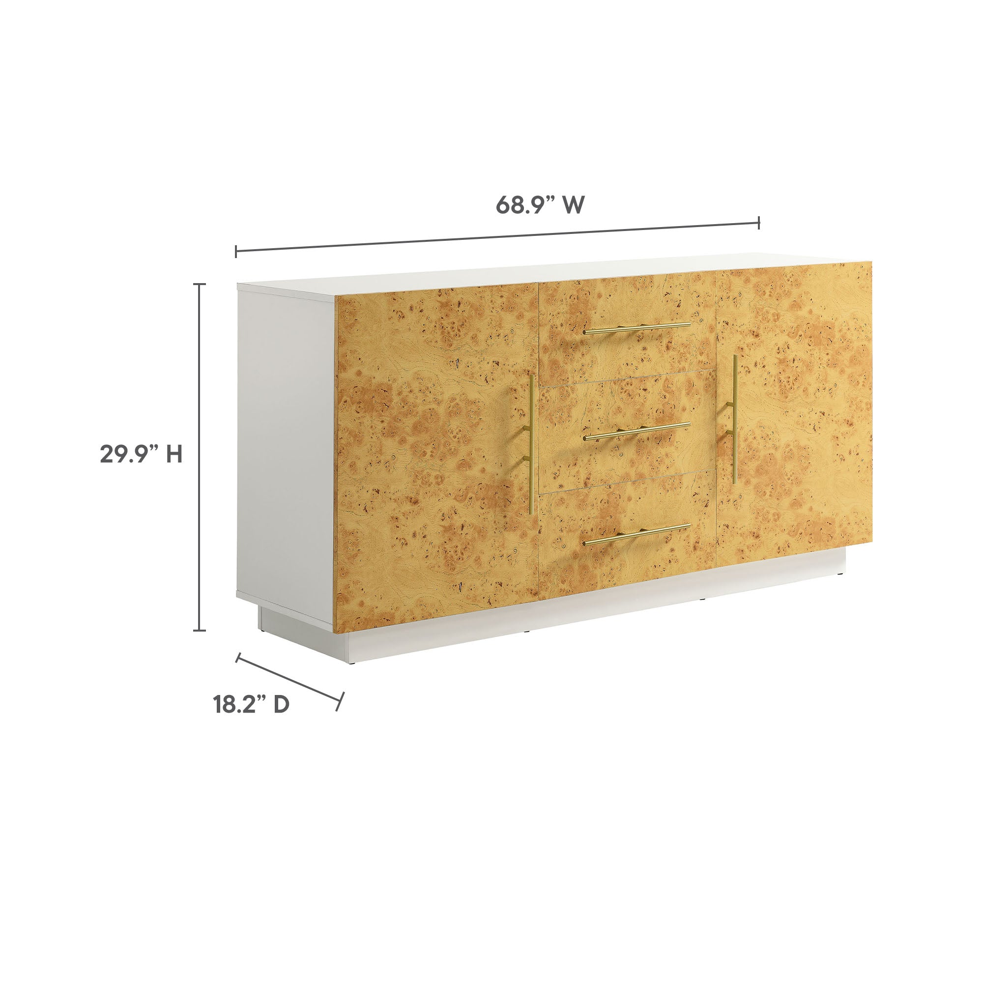 Abel 59 Inch Burl Wood Sideboard Buffet TV Stand, White Bleached Burl