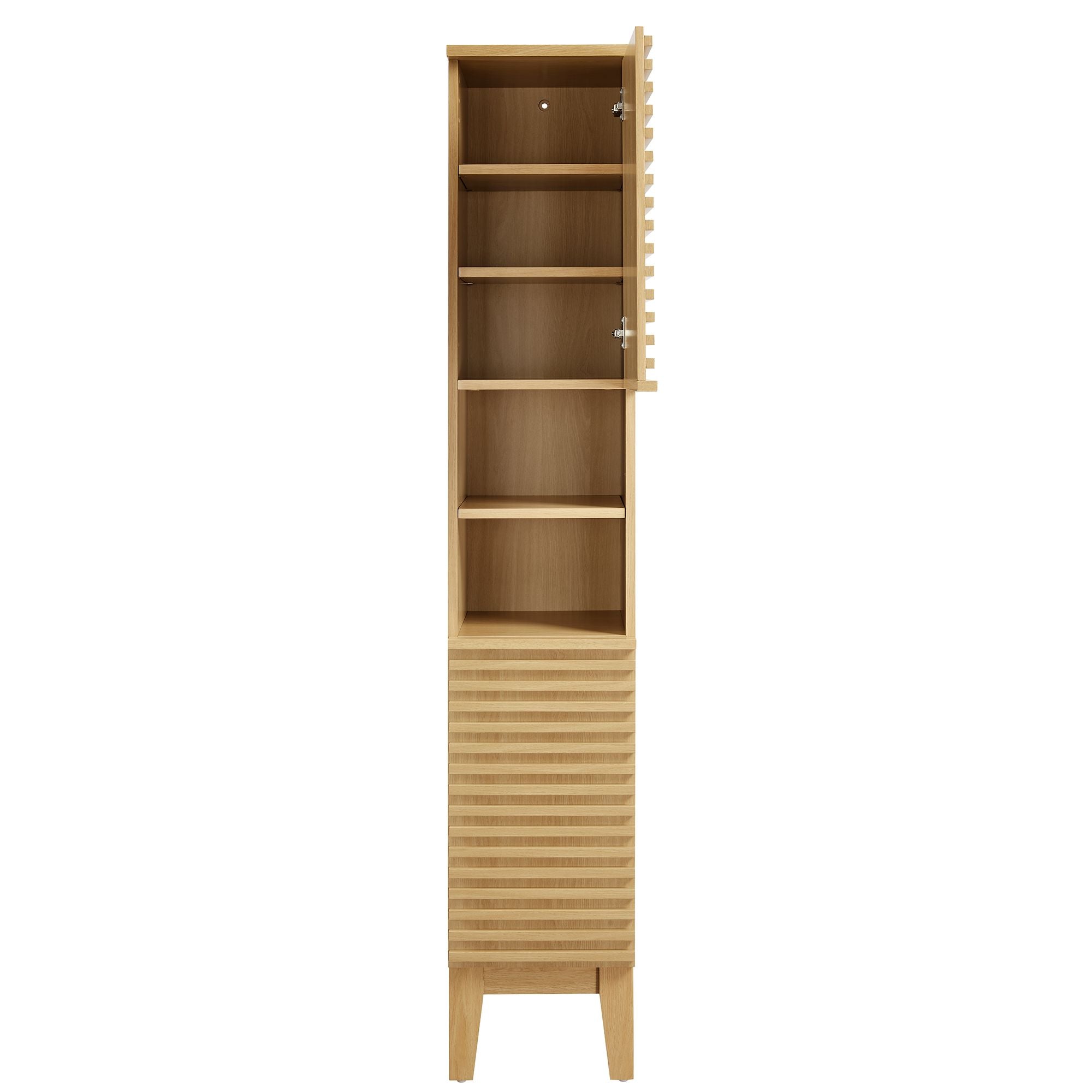 Render Tall Narrow Bathroom Storage Cabinet, Oak