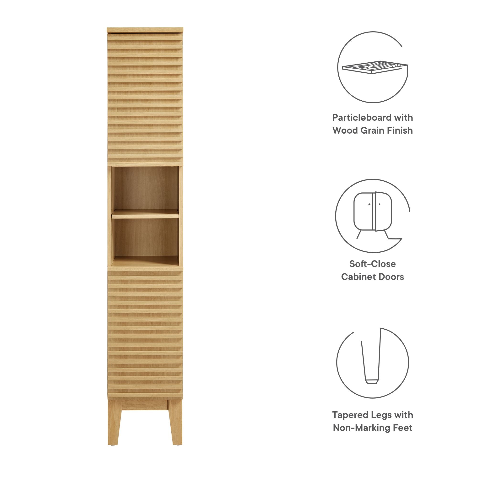 Render Tall Narrow Bathroom Storage Cabinet, Oak