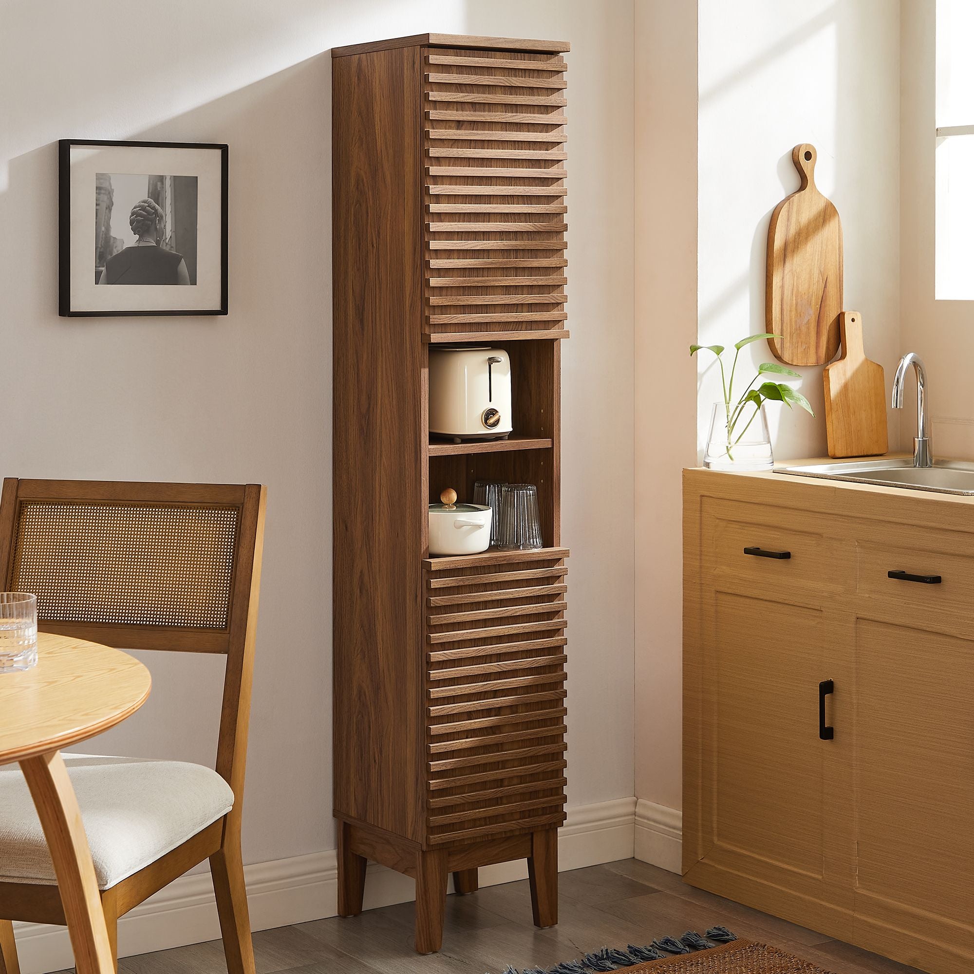 Render Tall Narrow Bathroom Storage Cabinet, Walnut