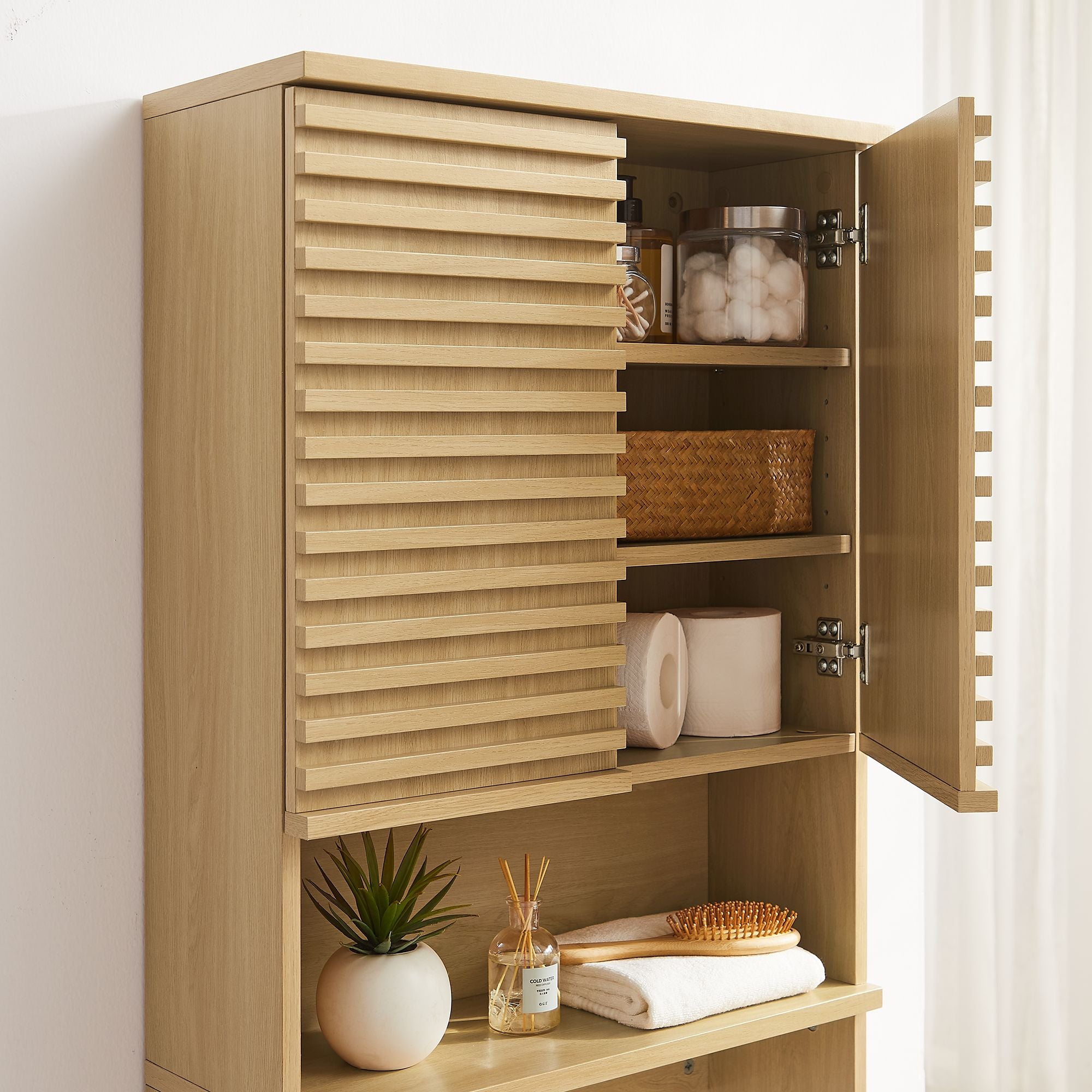 Render Over the Toilet Bathroom Storage Cabinet, Oak