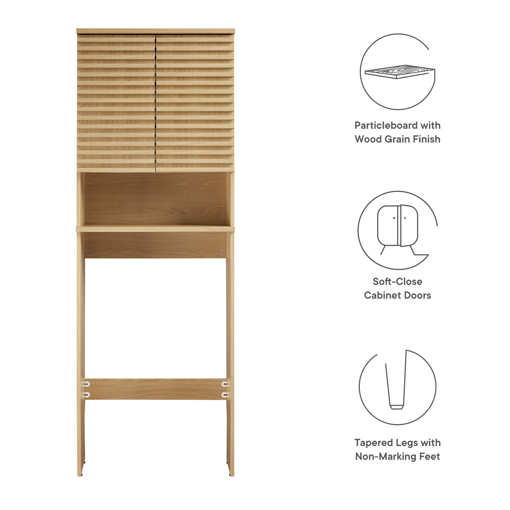 Render Over the Toilet Bathroom Storage Cabinet, Oak