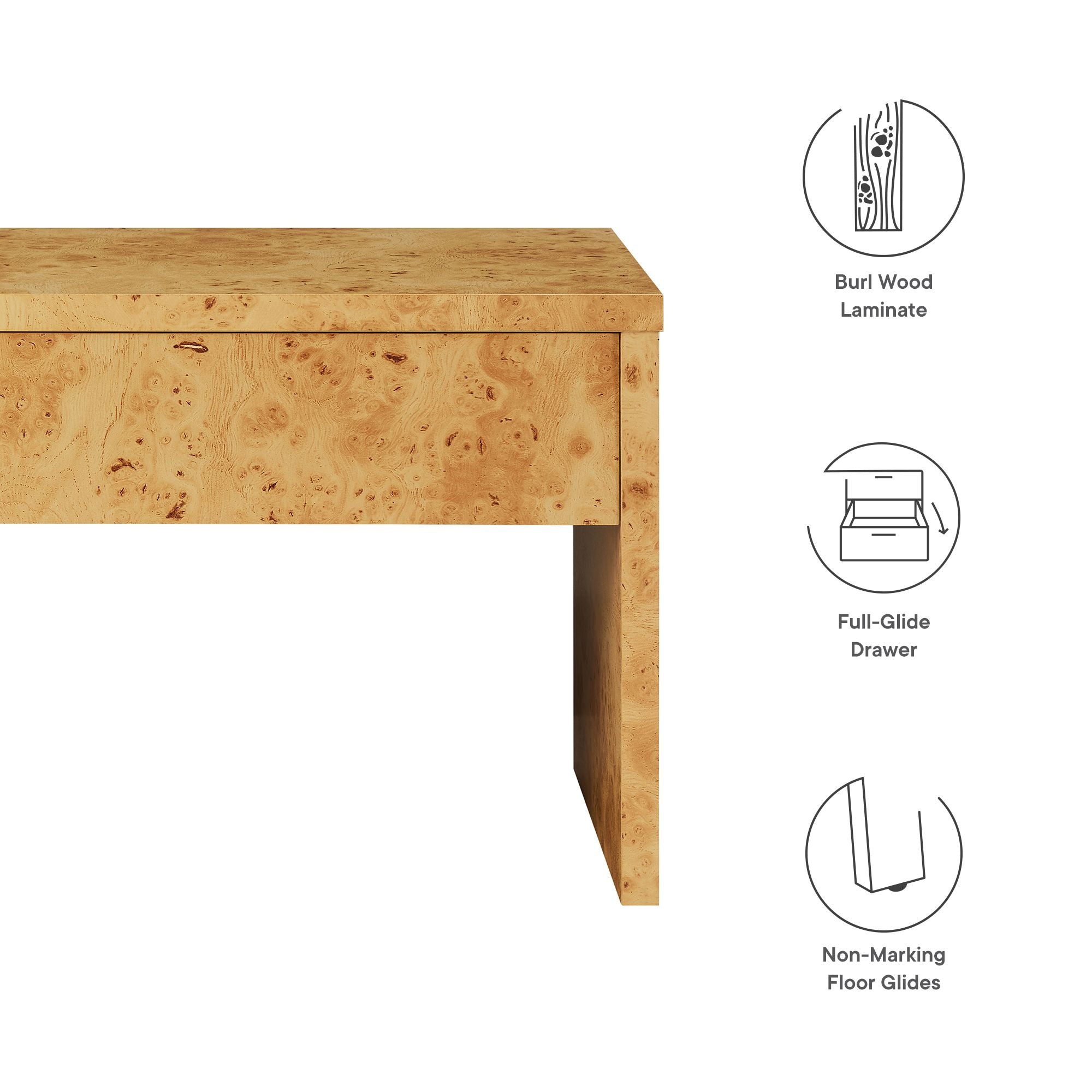 Hudson 1-Drawer Burl Wood Nightstand, Natural