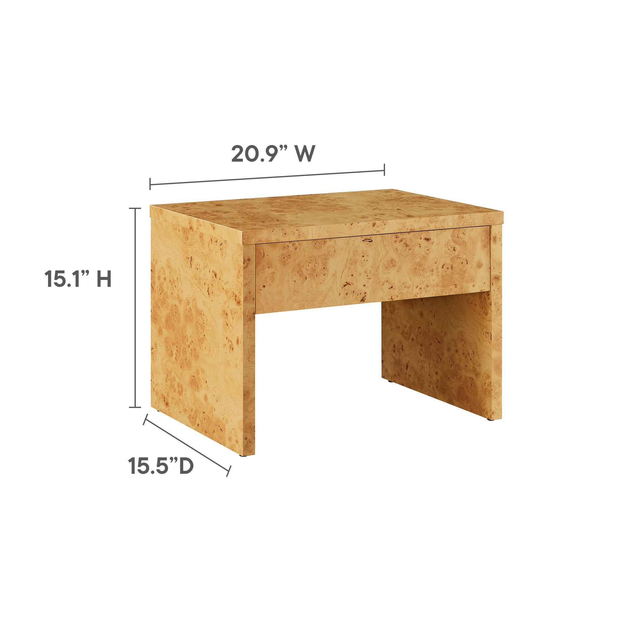 Hudson 1-Drawer Burl Wood Nightstand, Natural
