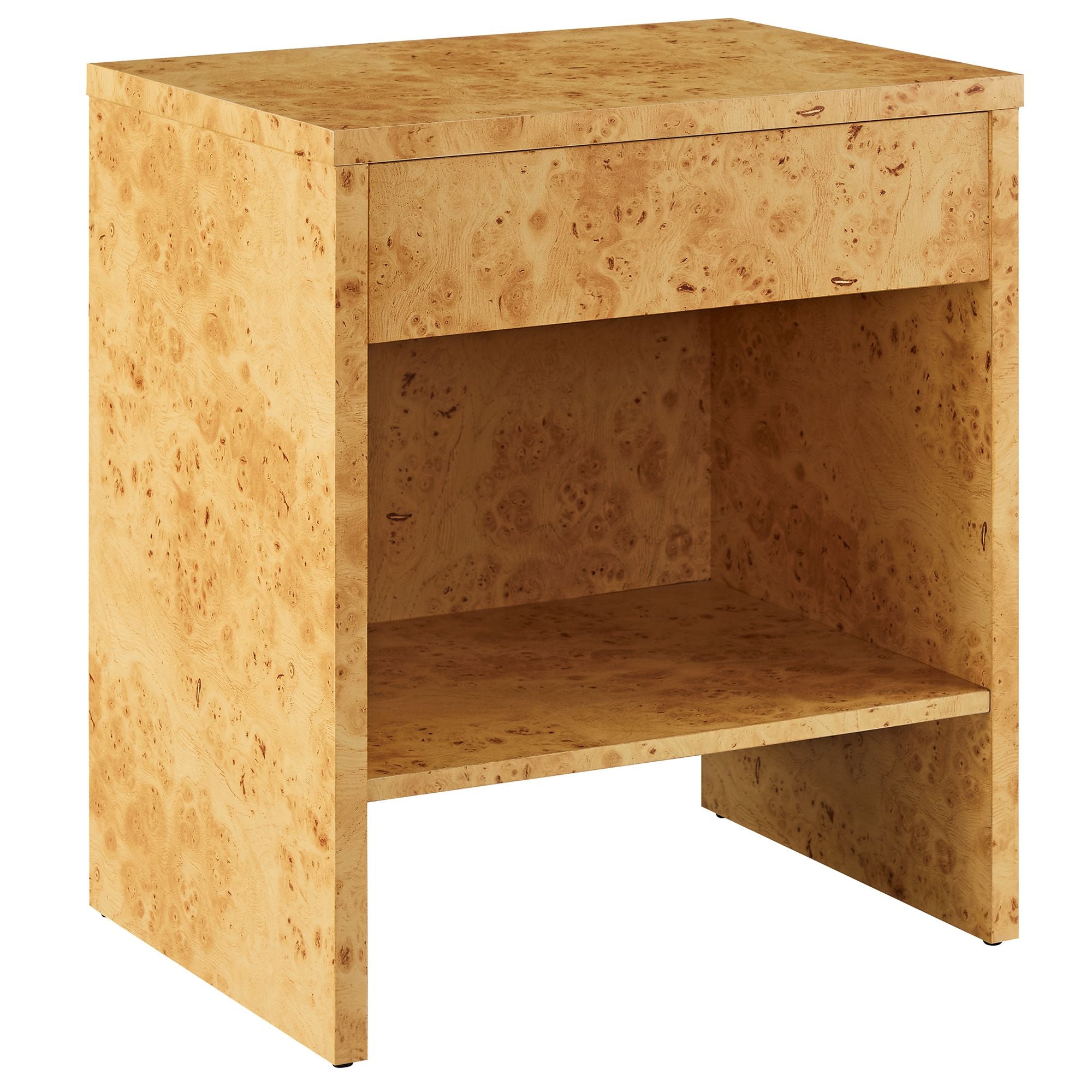 Hudson 1-Drawer Burl Wood Nightstand With Shelf, Natural