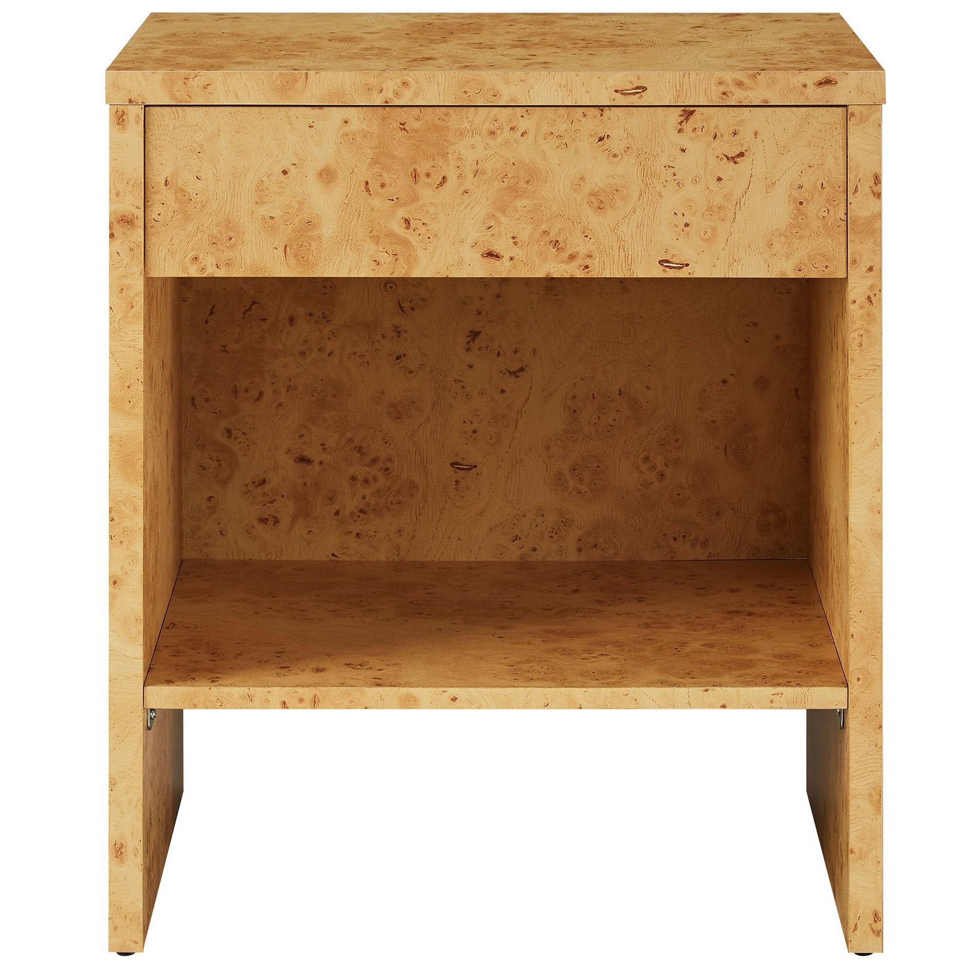 Hudson 1-Drawer Burl Wood Nightstand With Shelf, Natural