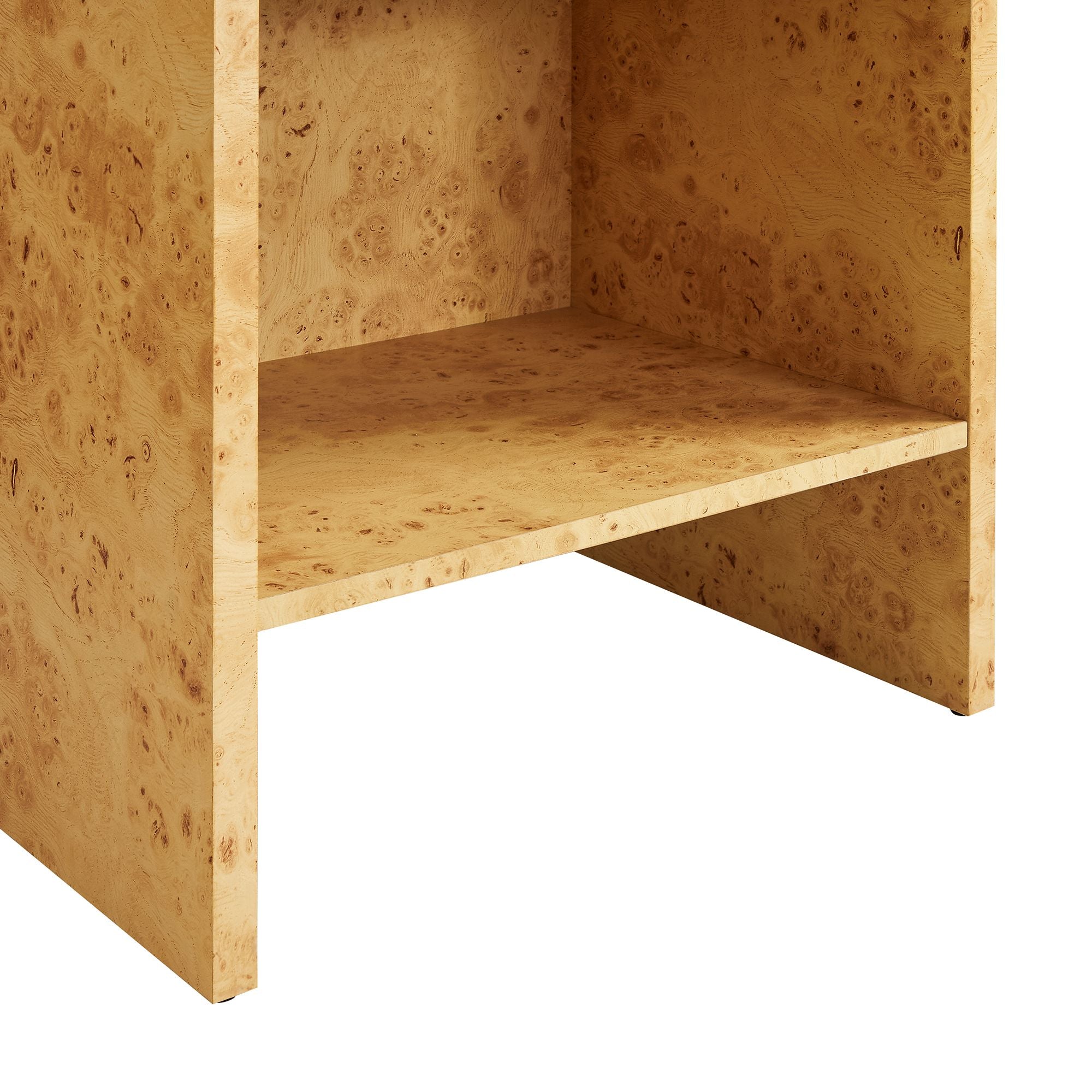 Hudson 1-Drawer Burl Wood Nightstand With Shelf, Natural