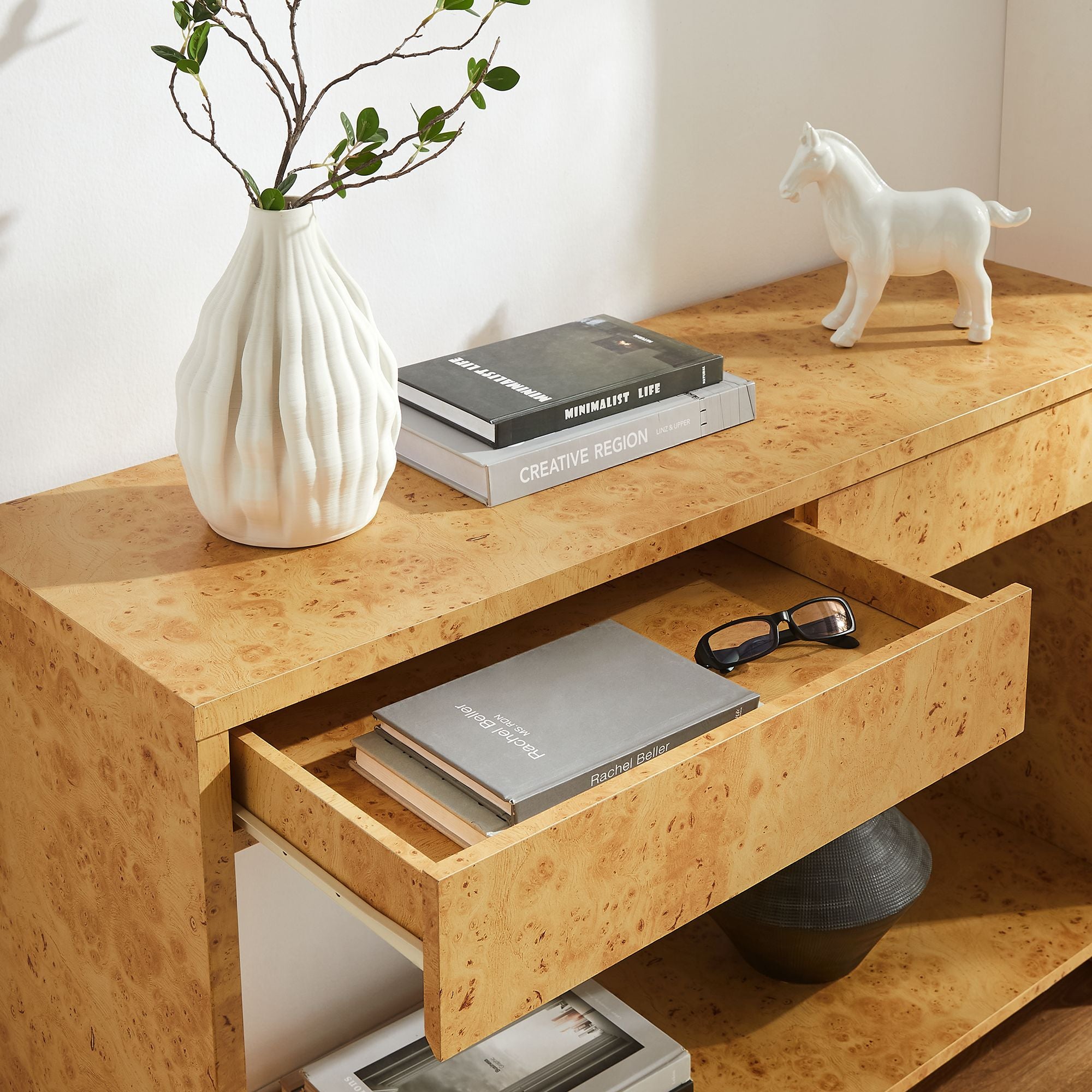 Hudson 2-Drawer Burl Wood Console Table, Natural