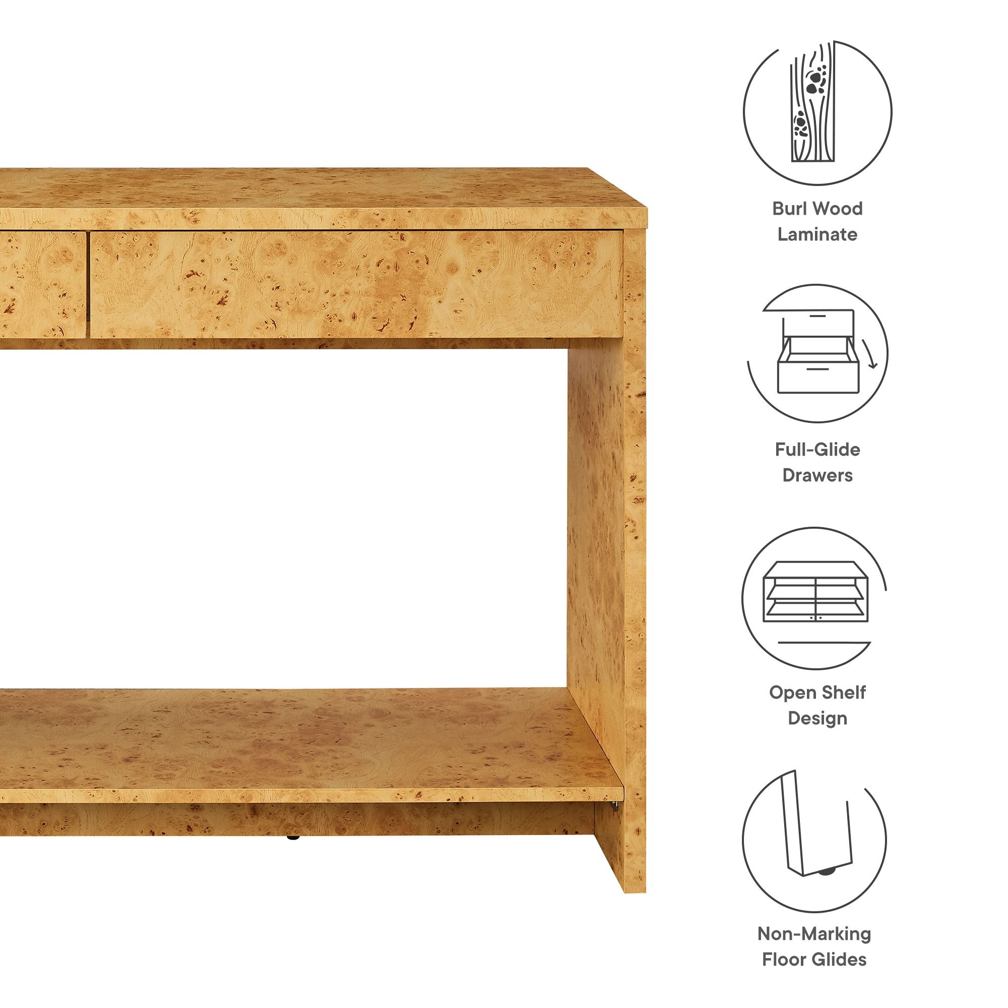 Hudson 2-Drawer Burl Wood Console Table, Natural