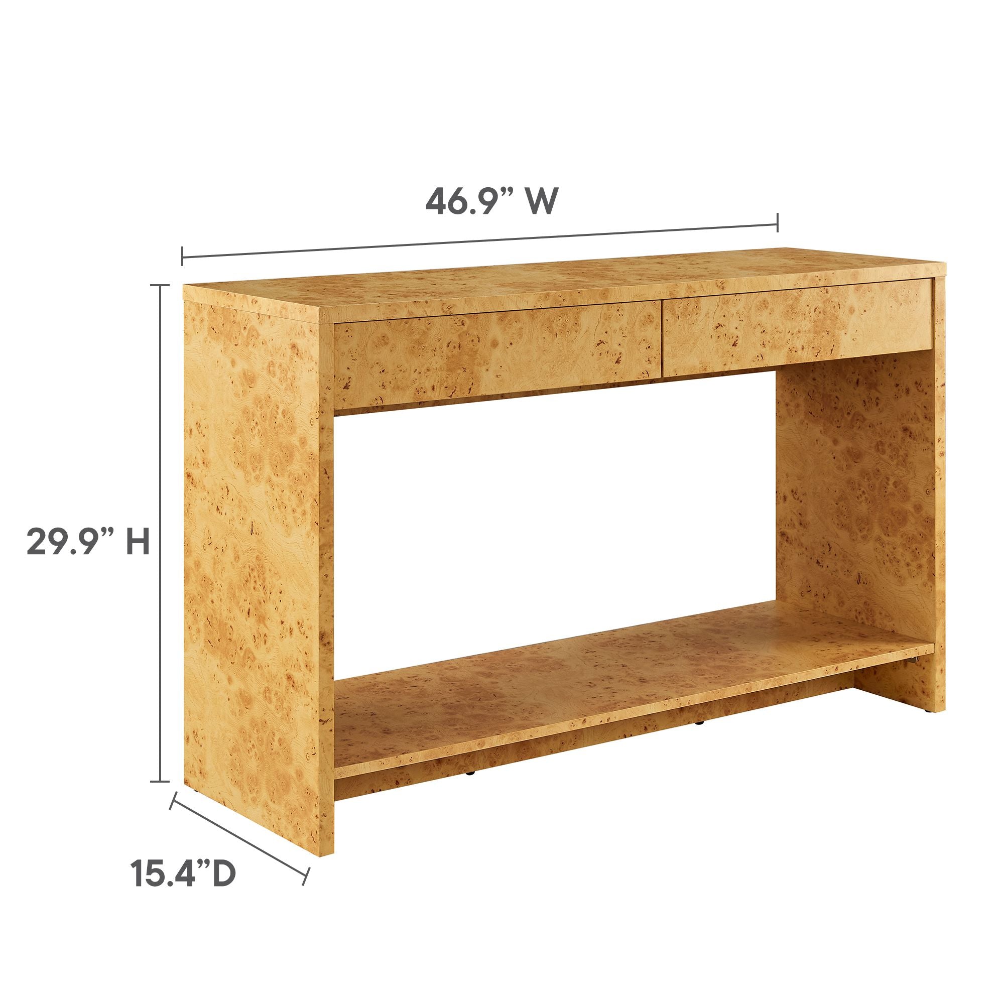 Hudson 2-Drawer Burl Wood Console Table, Natural