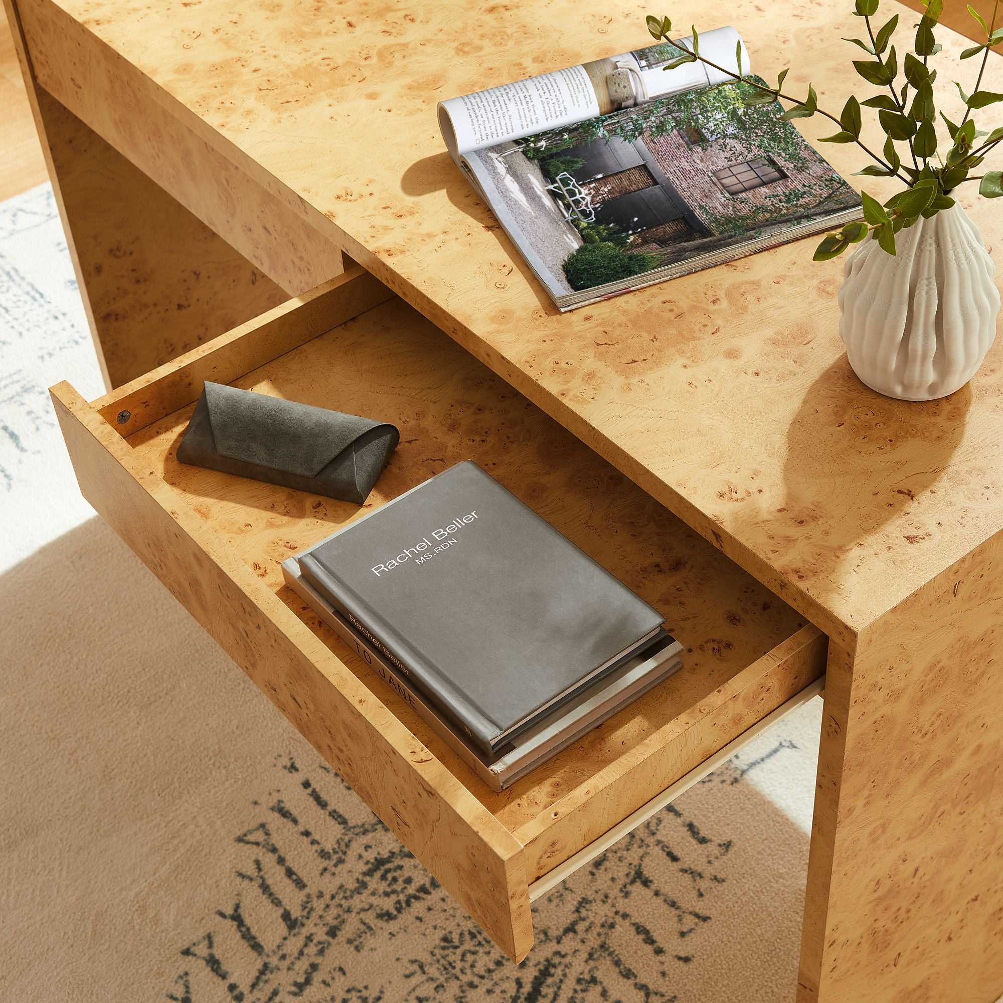 Hudson 2-Drawer Burl Wood Desk, Natural
