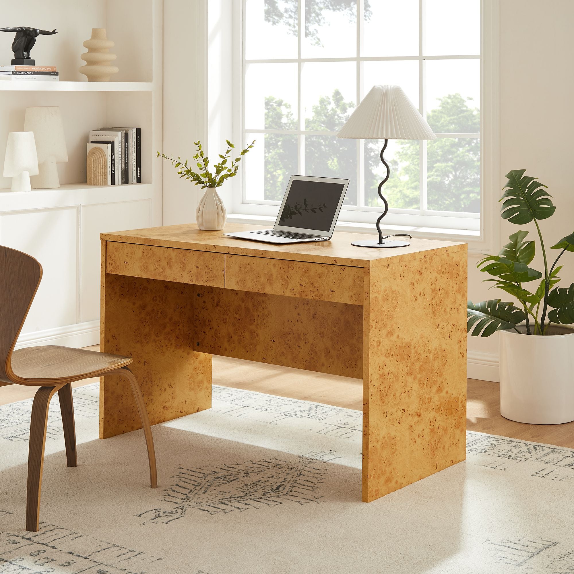 Hudson 2-Drawer Burl Wood Desk, Natural