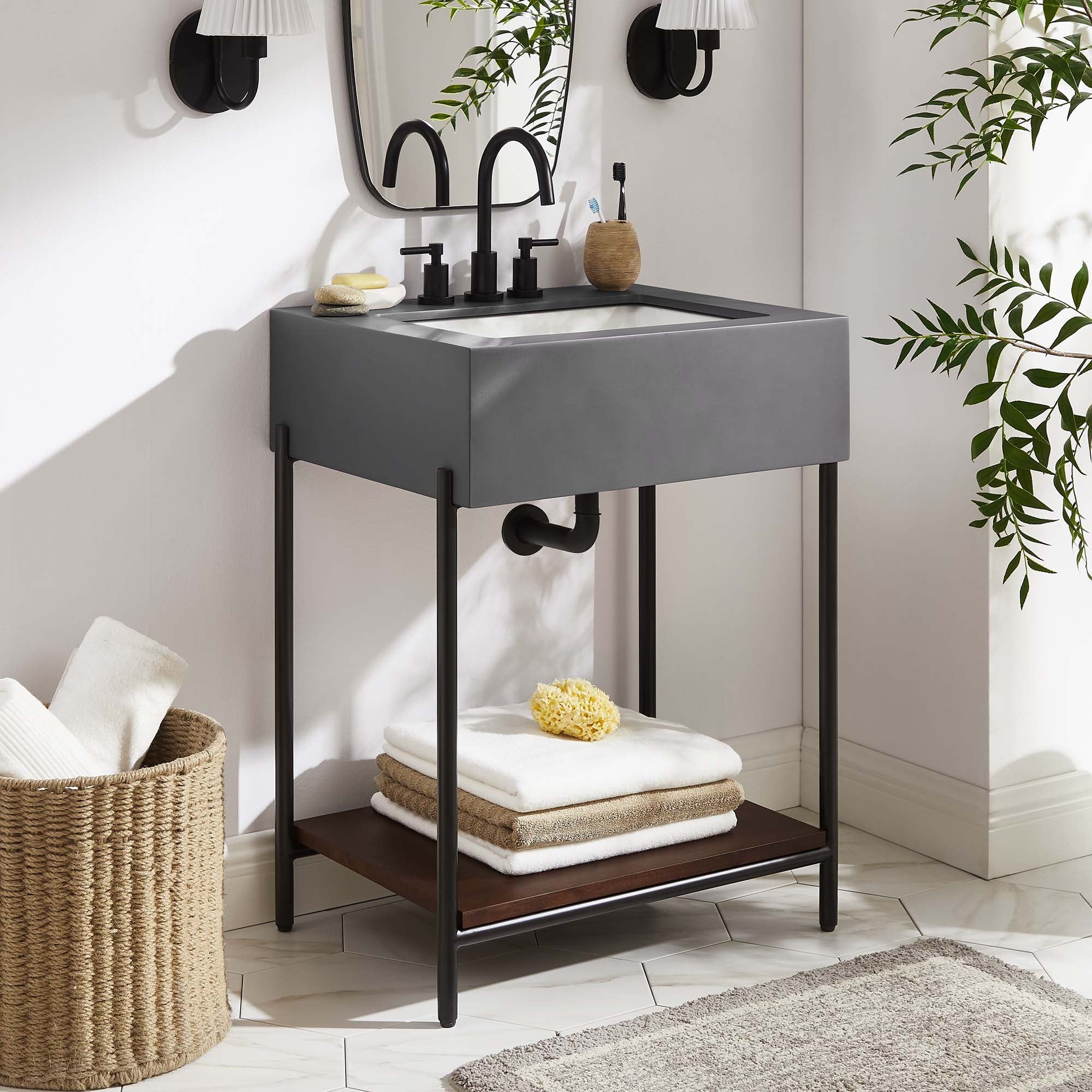 Etch 24" Bathroom Vanity with Sink, Black White