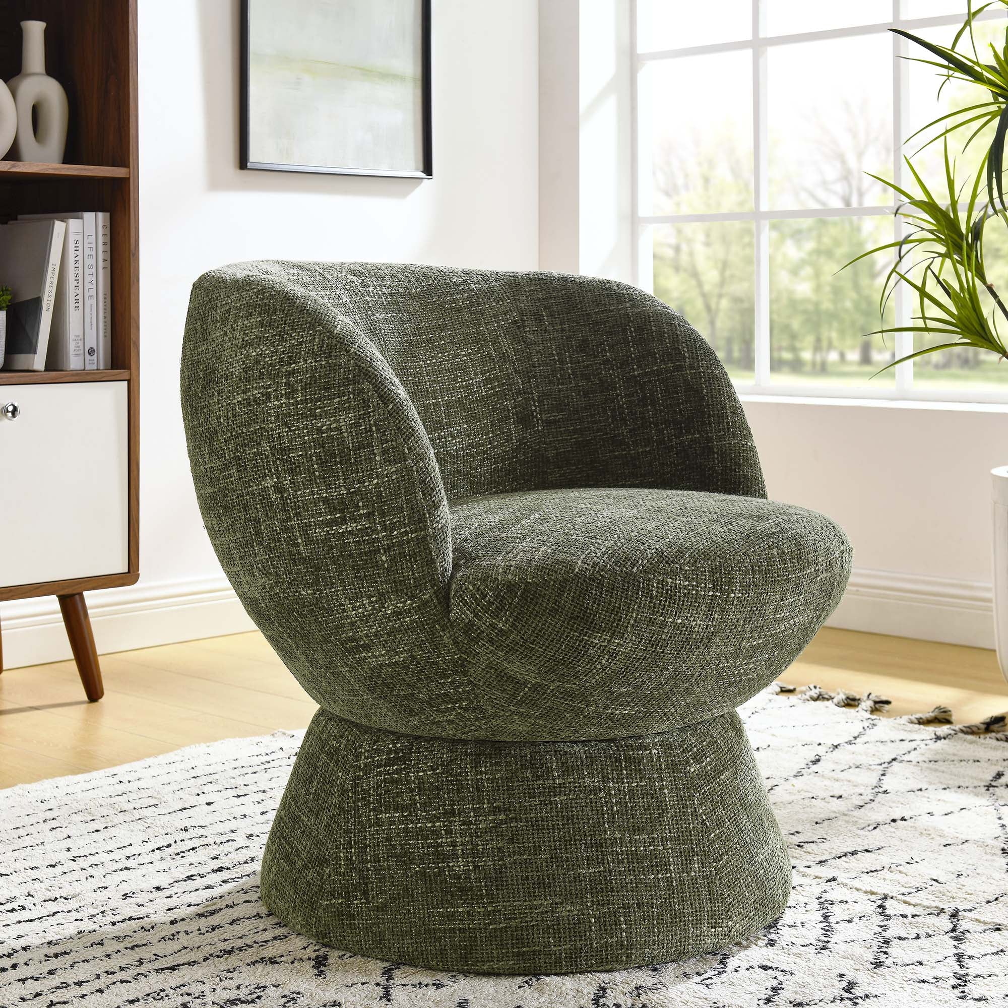 Vesta Chenille Fabric Upholstered Swivel Chair, Basil