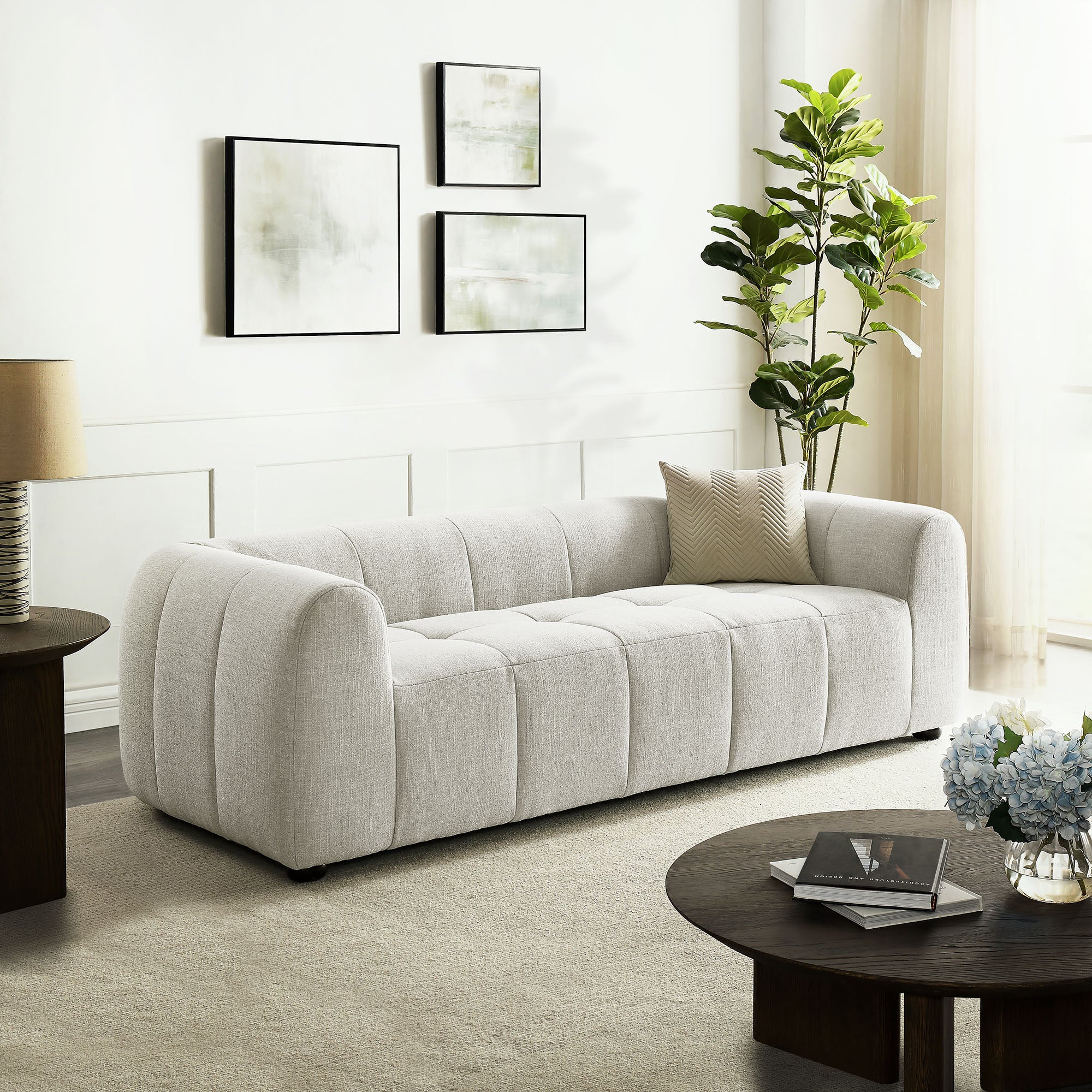 Liana Upholstered Fabric Sofa, Linen