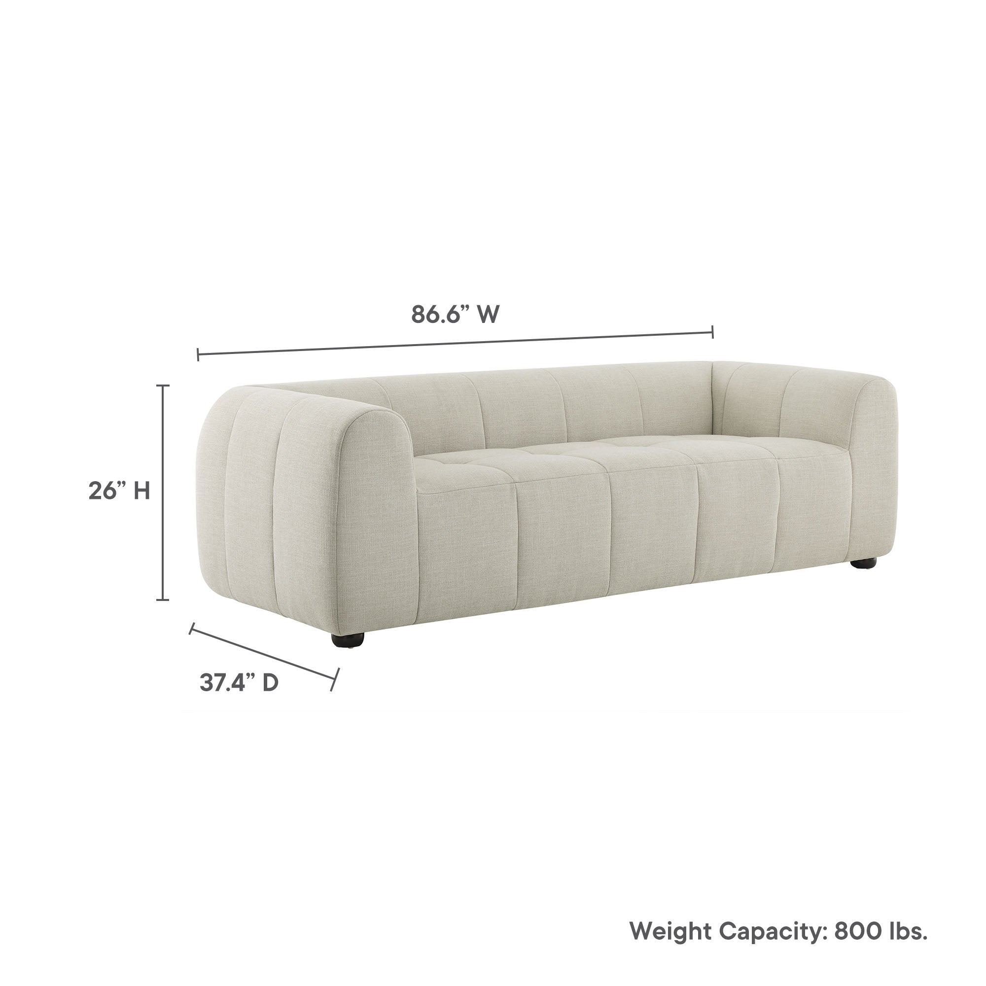Liana Upholstered Fabric Sofa, Linen