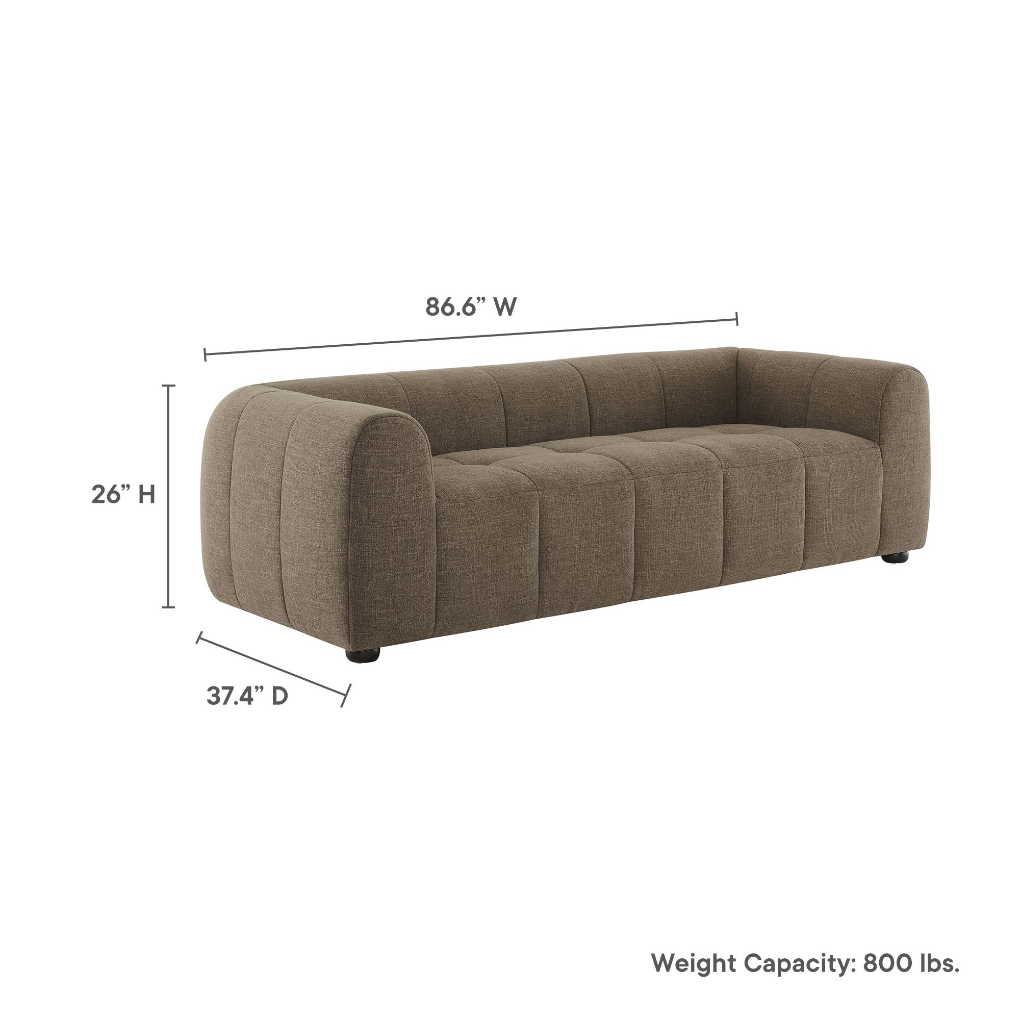 Liana Upholstered Fabric Sofa, Mocha