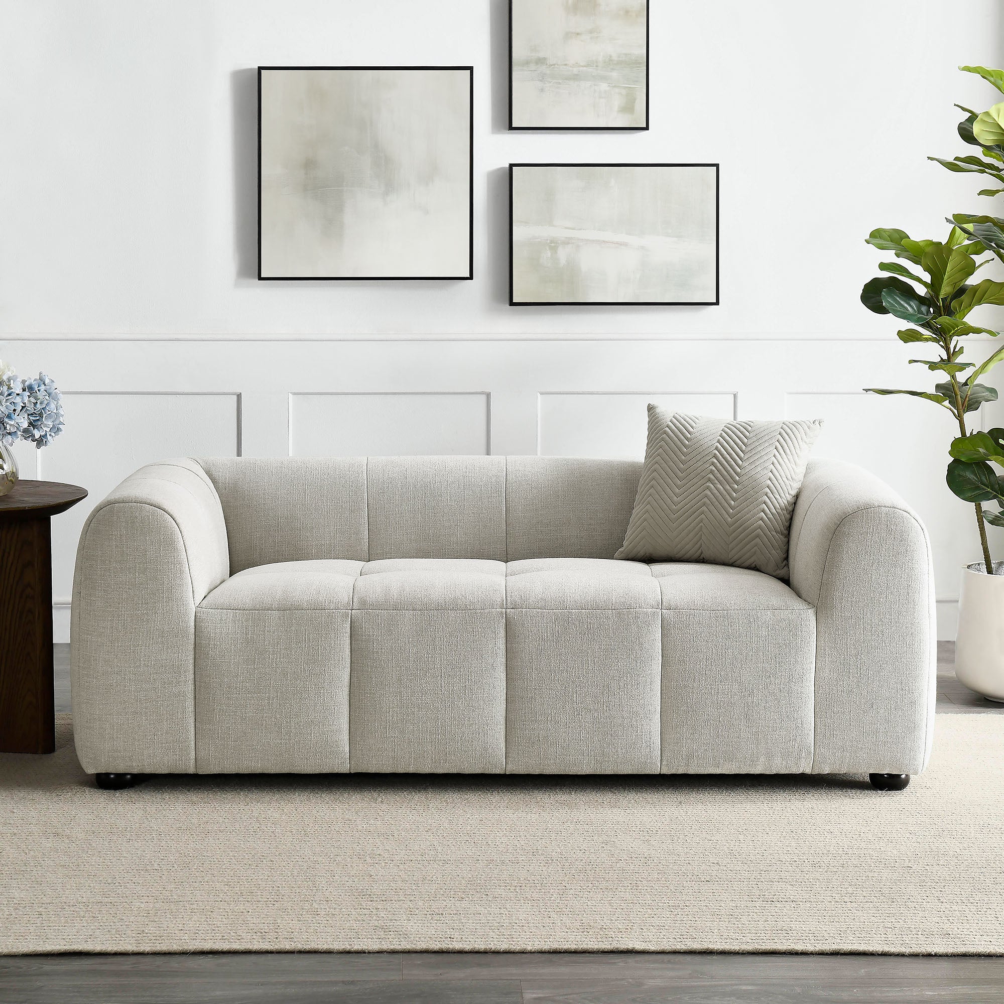 Liana Upholstered Fabric Loveseat, Linen