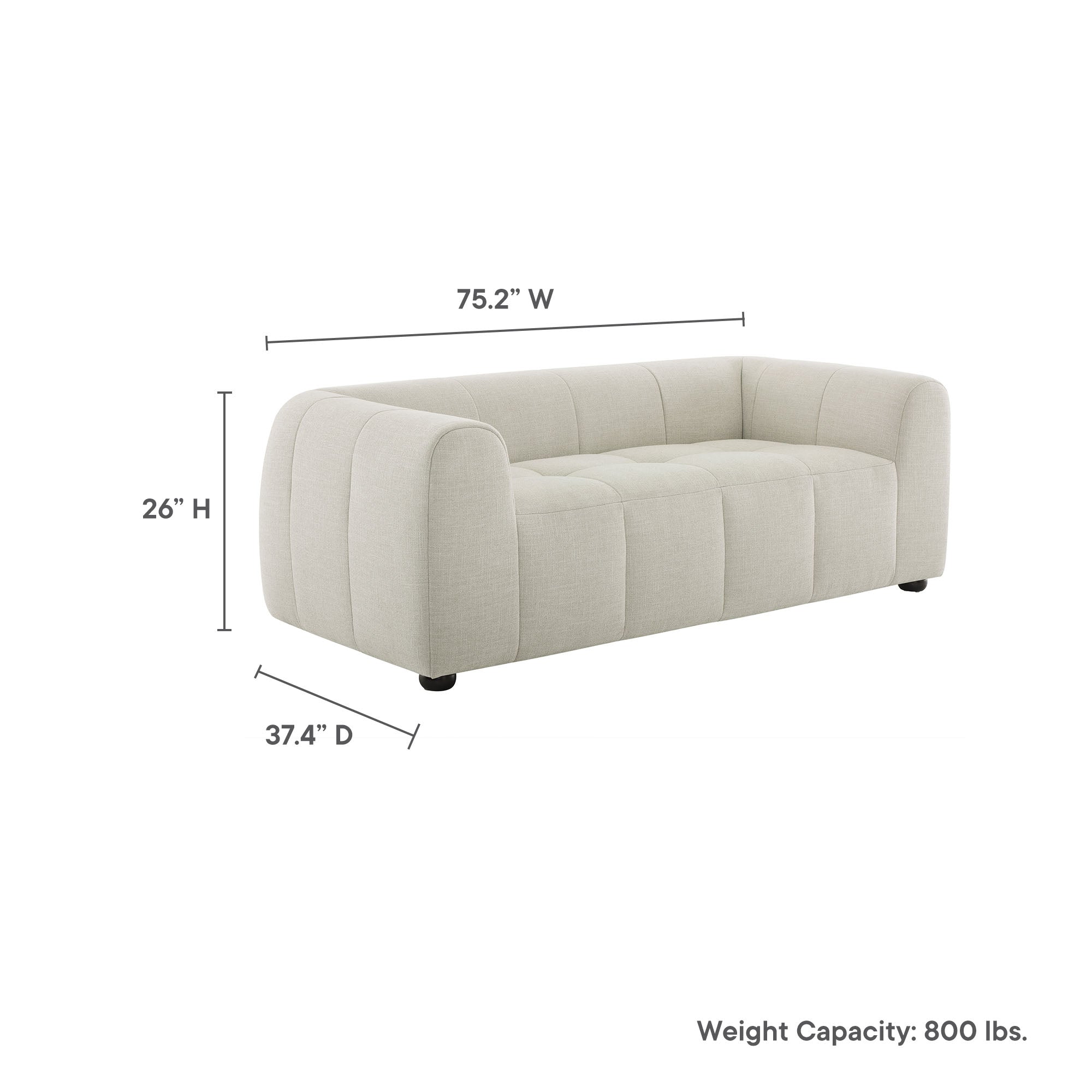Liana Upholstered Fabric Loveseat, Linen
