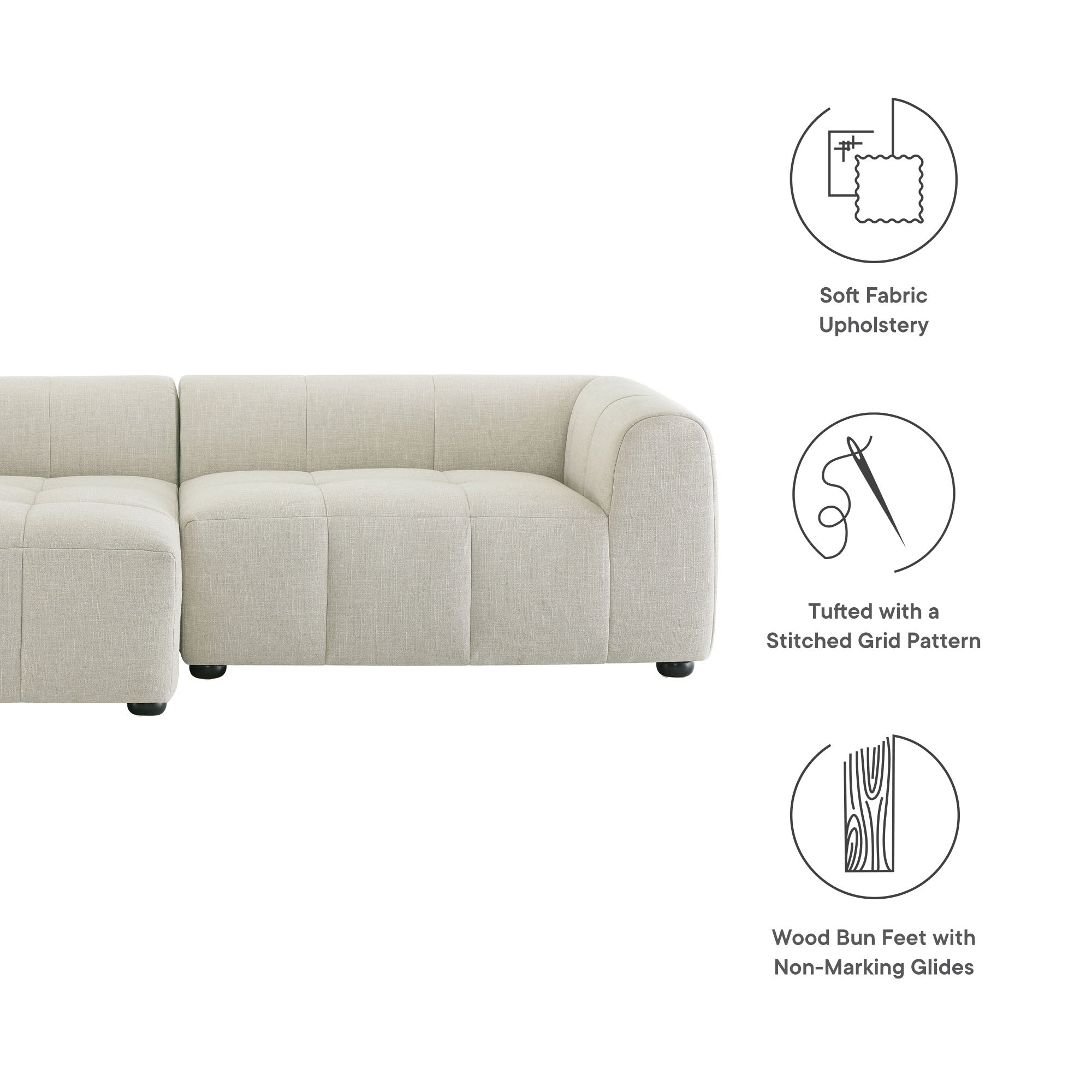 Liana Left-Facing Upholstered Fabric Modular Sofa with Chaise, Linen