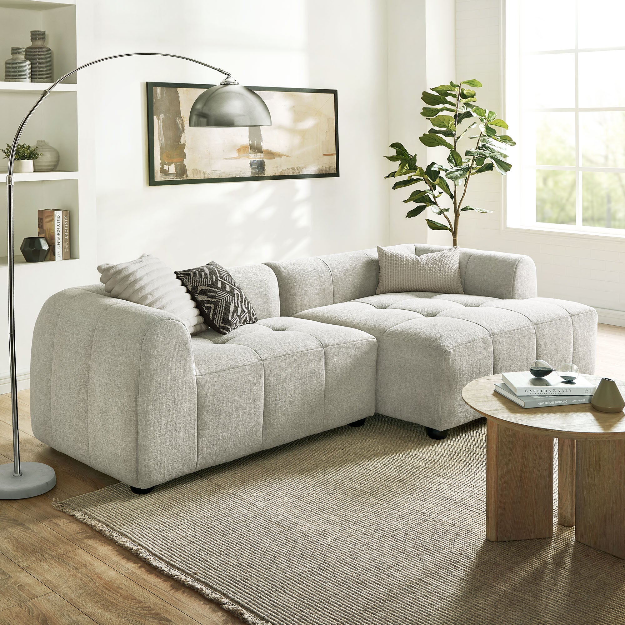 Liana Right-Facing Upholstered Fabric Modular Sofa with Chaise, Linen