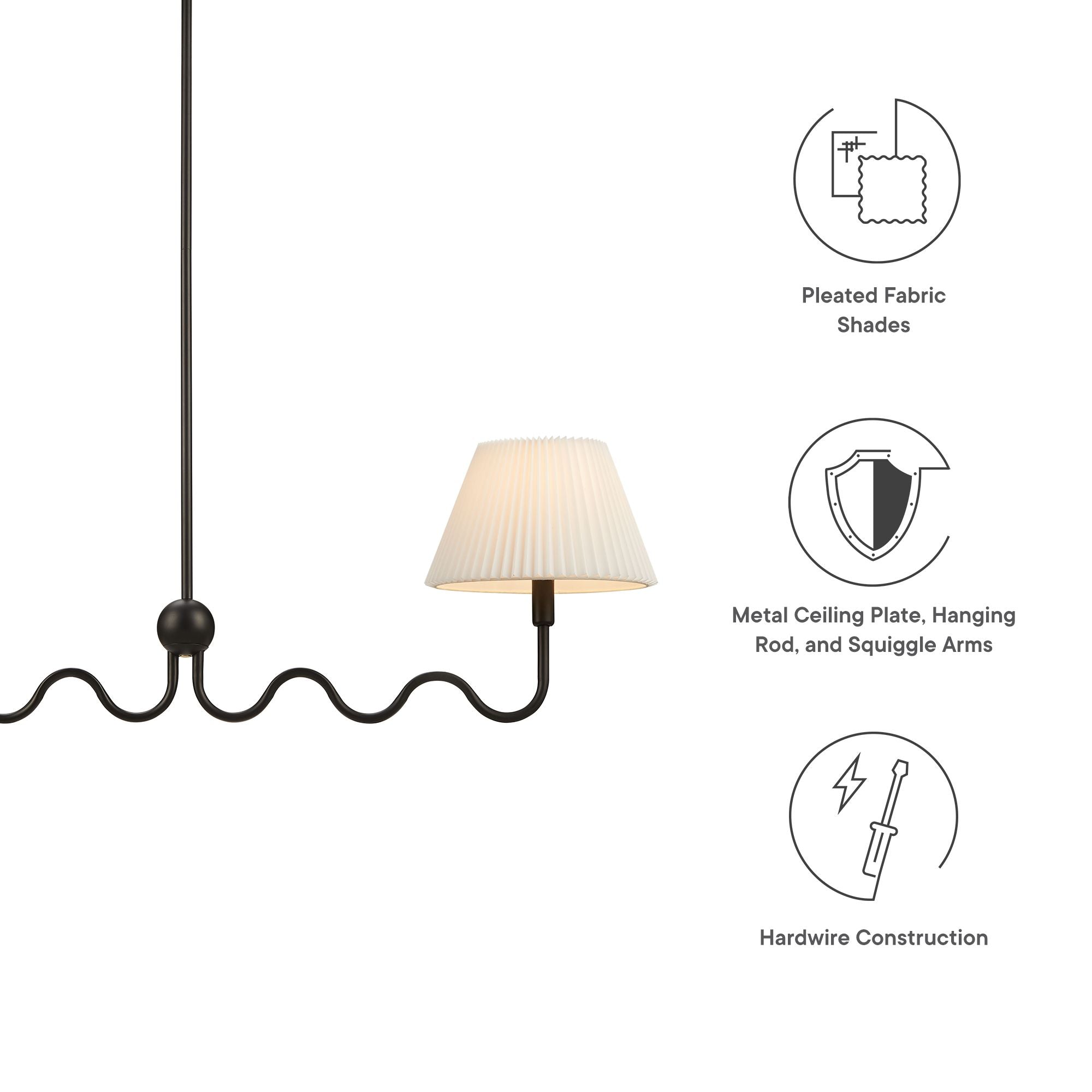 Wave Squiggle 2-Arm Pendant Light, Black