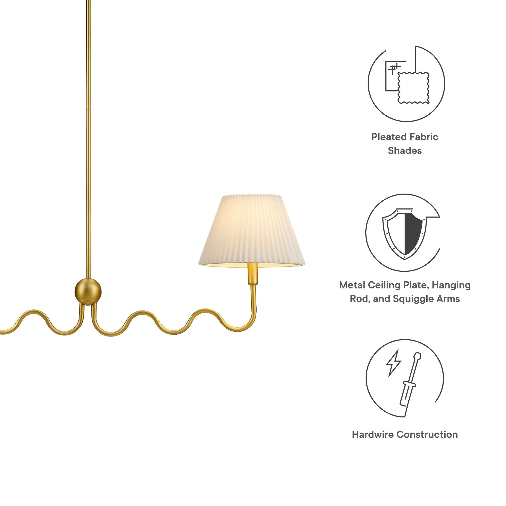 Wave Squiggle 2-Arm Pendant Light, Brass