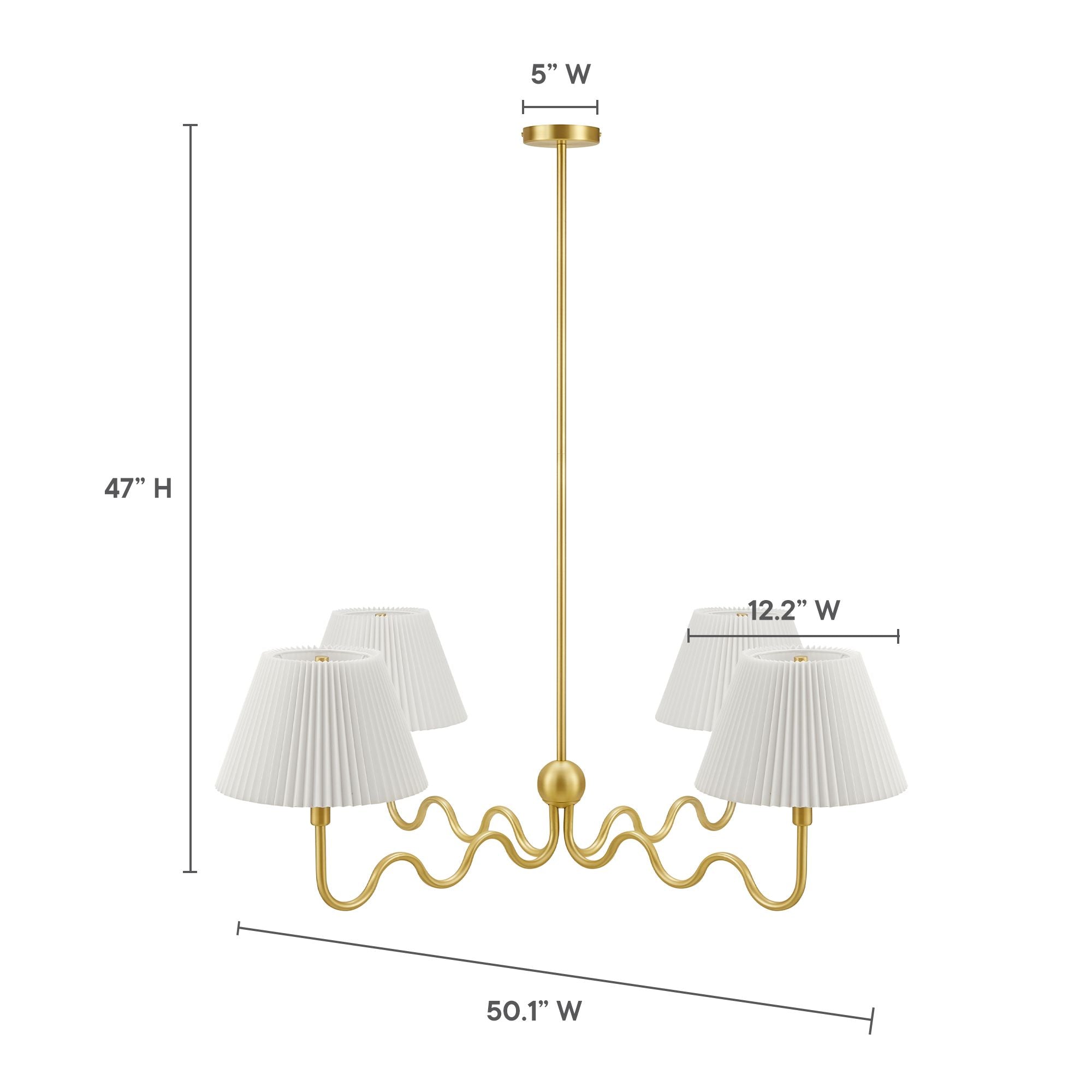 Wave Squiggle 4-Arm Pendant Light, Brass