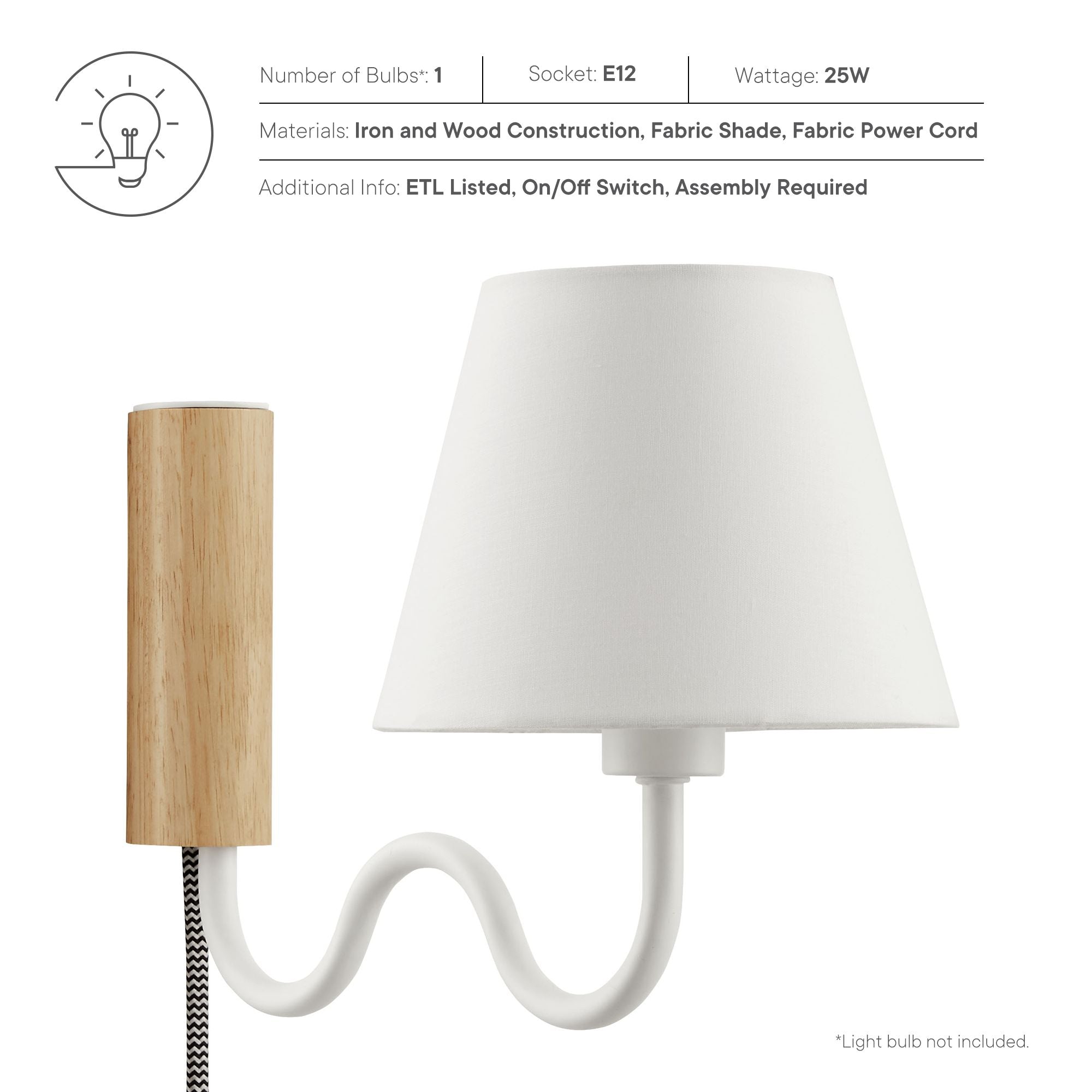 Sunlit Squiggle Arm Wall Sconce, Natural White