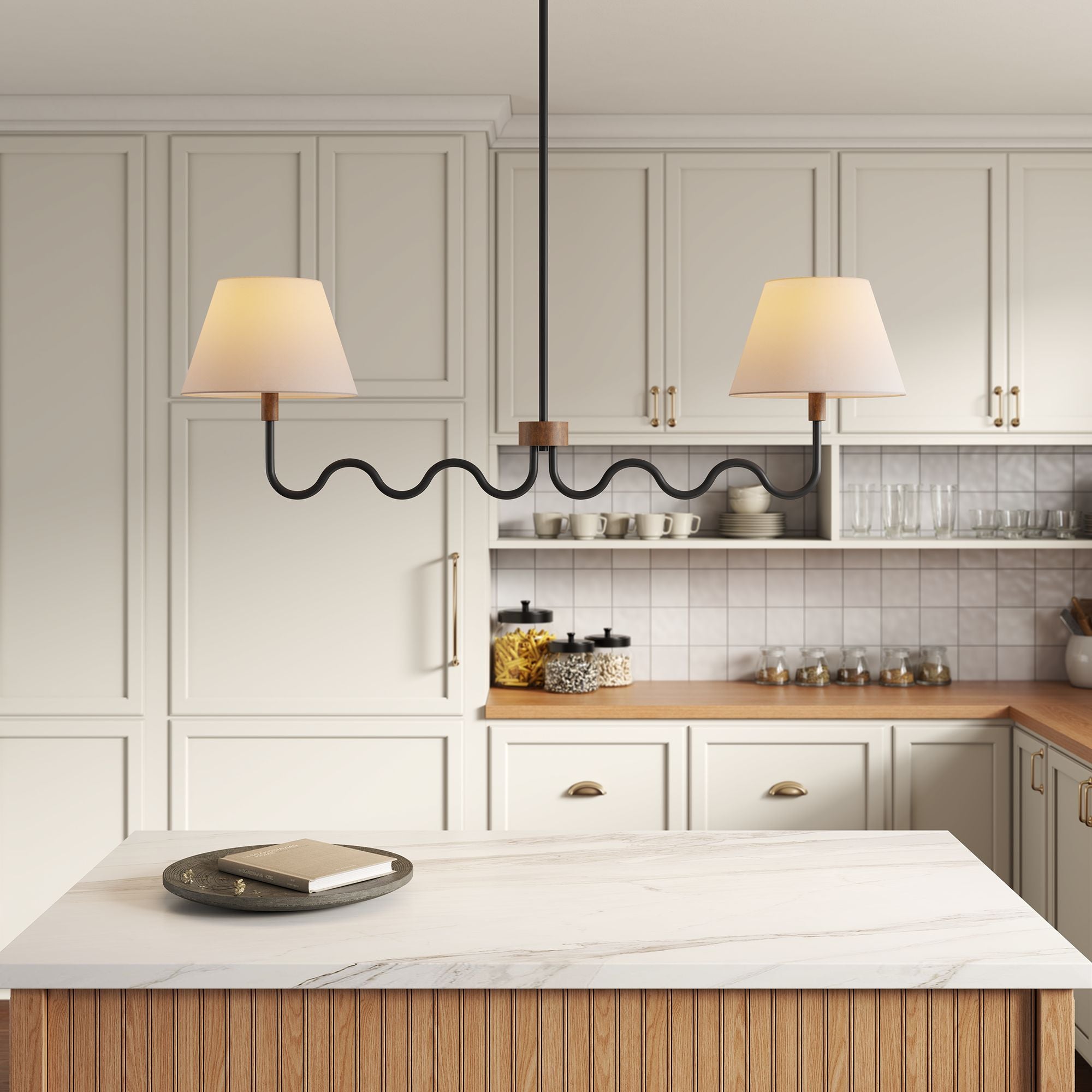 Sunlit Squiggle 2-Arm Pendant Light, Walnut Black