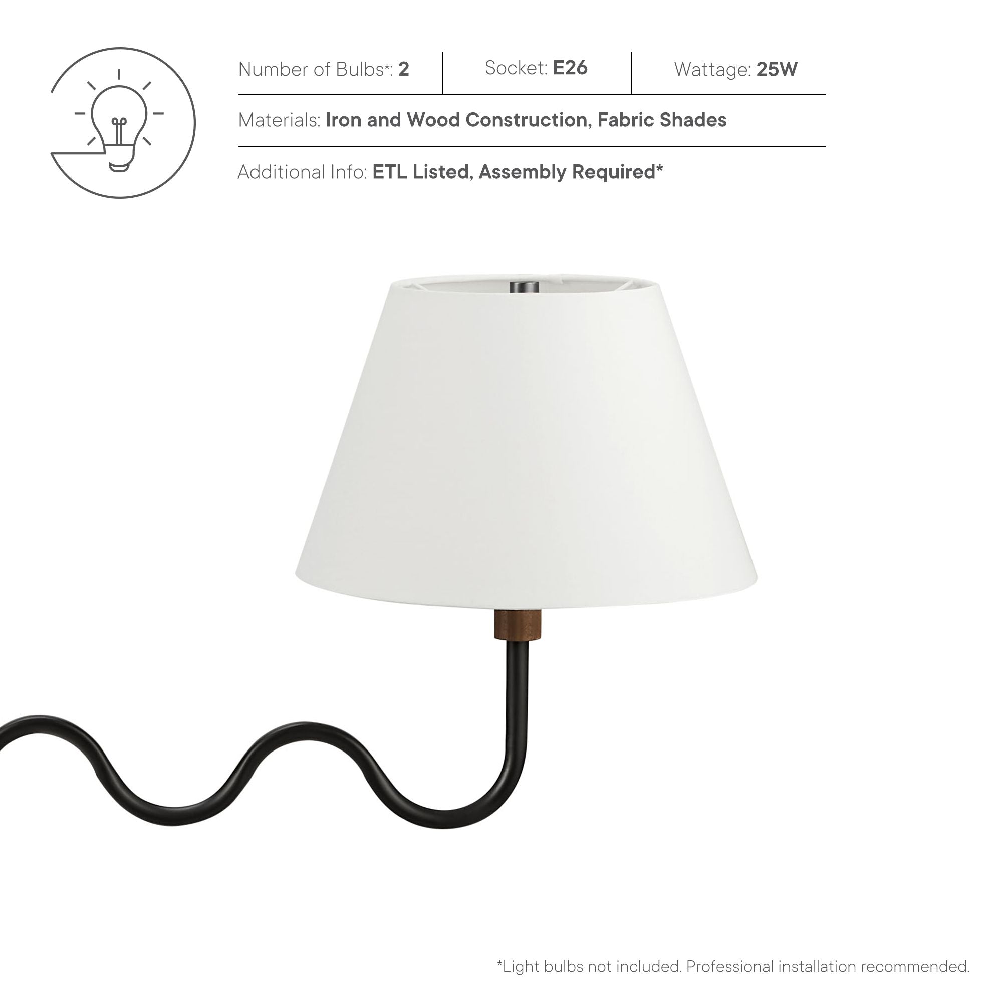 Sunlit Squiggle 2-Arm Pendant Light, Walnut Black