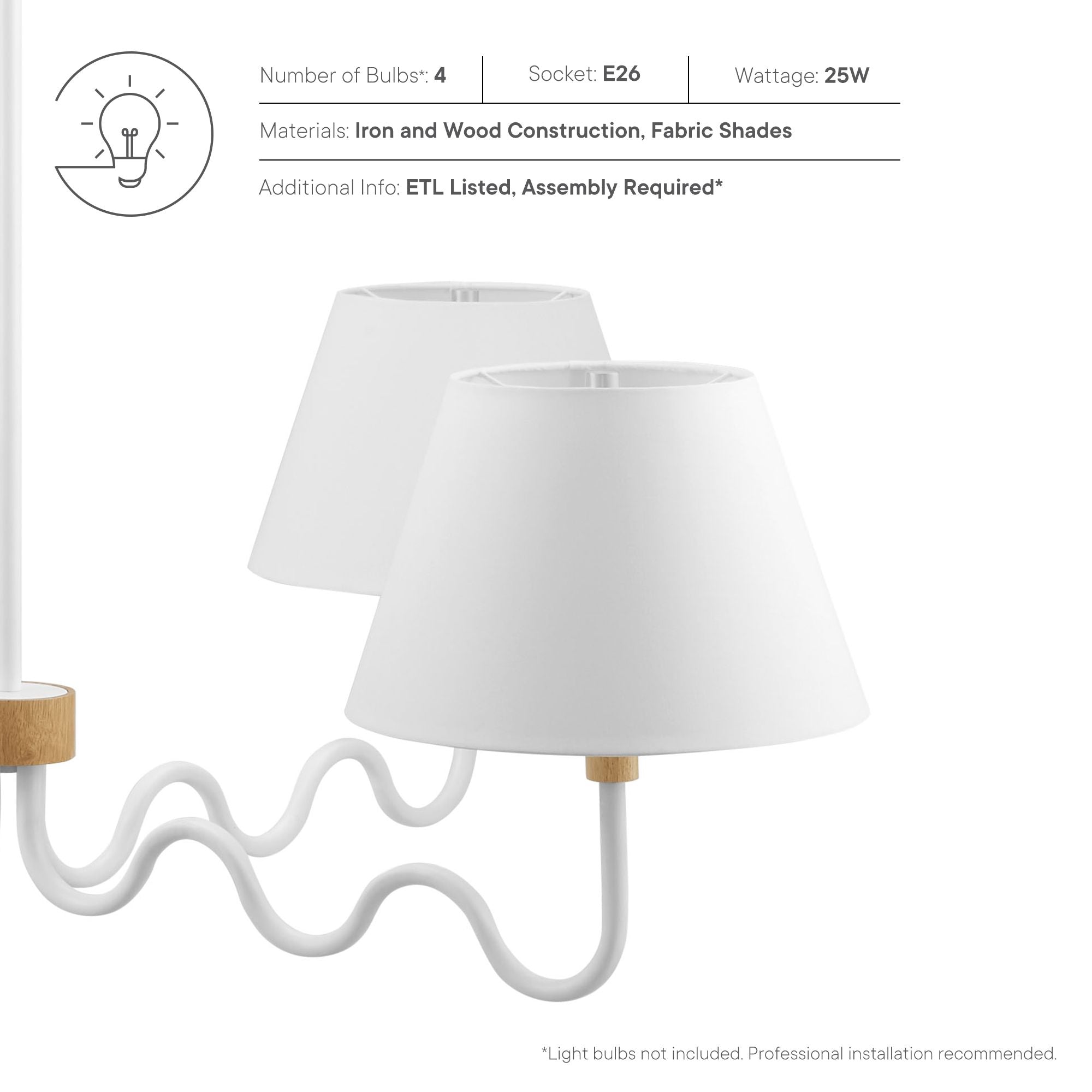 Sunlit Squiggle 4-Arm Pendant Light, Natural White