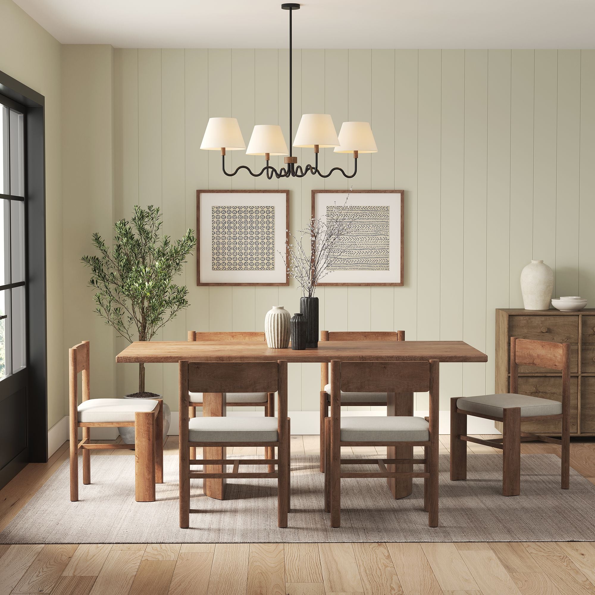 Sunlit Squiggle 4-Arm Pendant Light, Walnut Black
