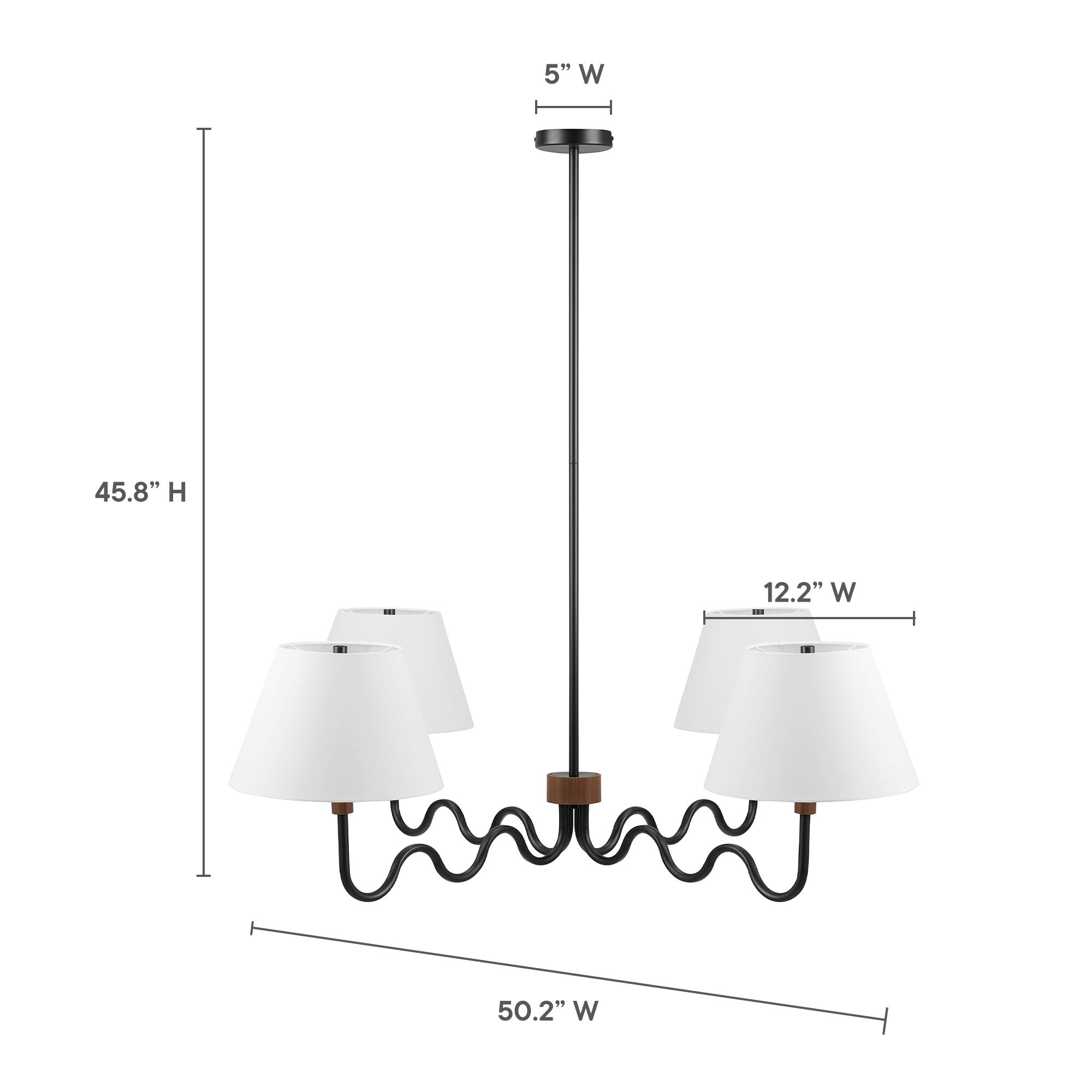 Sunlit Squiggle 4-Arm Pendant Light, Walnut Black