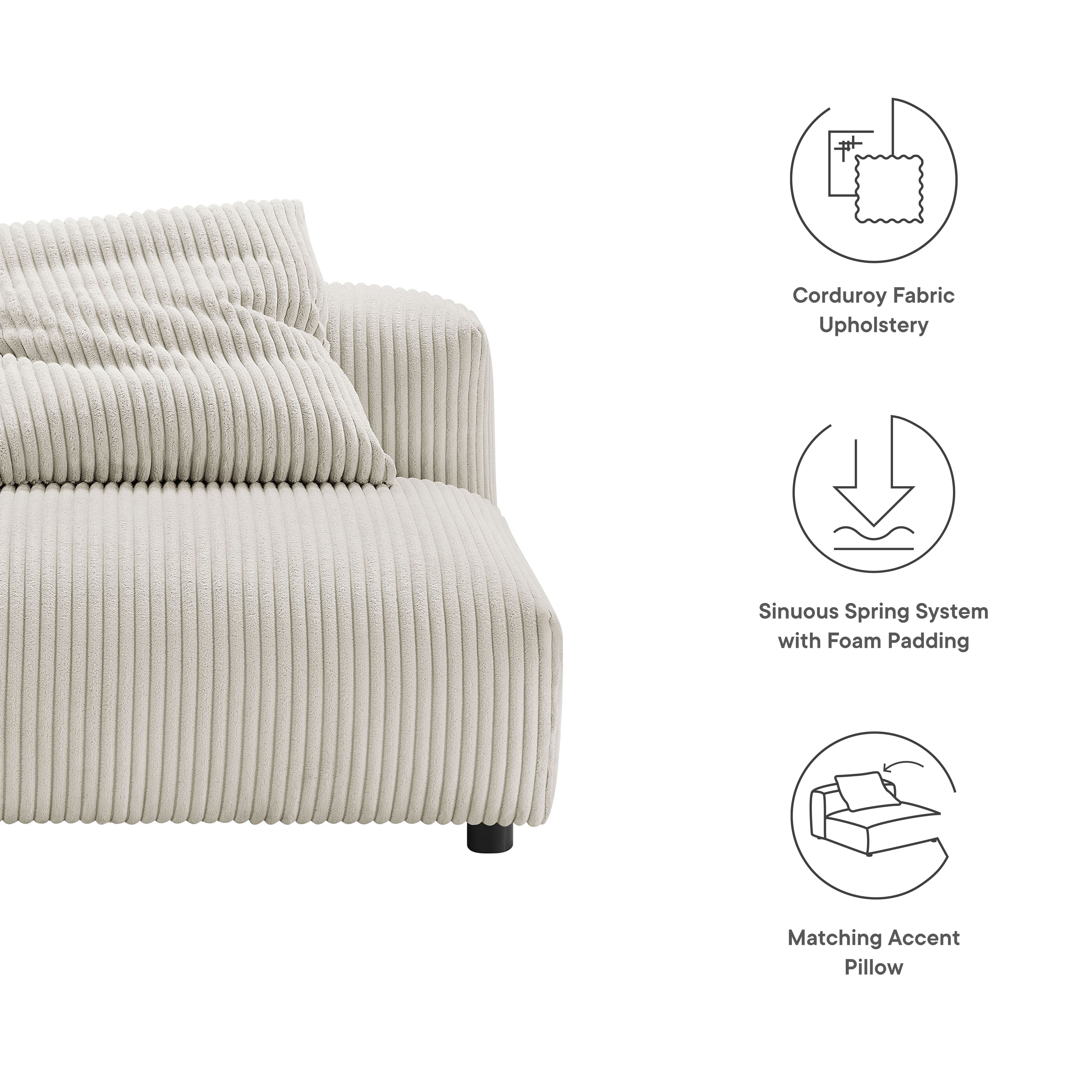 Solace Modular Corduroy Upholstered Armless Chair, Almond