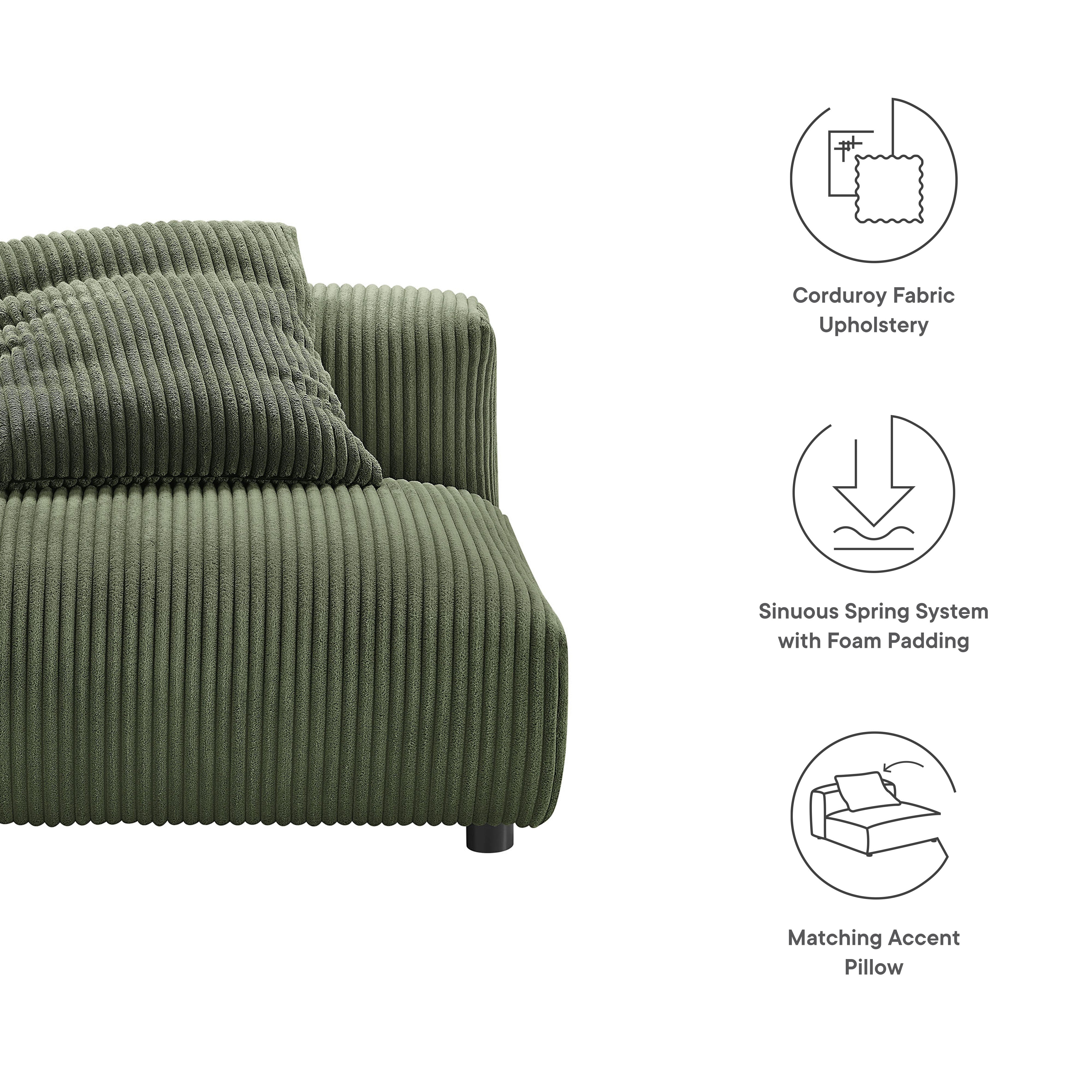 Solace Modular Corduroy Upholstered Armless Chair, Fern