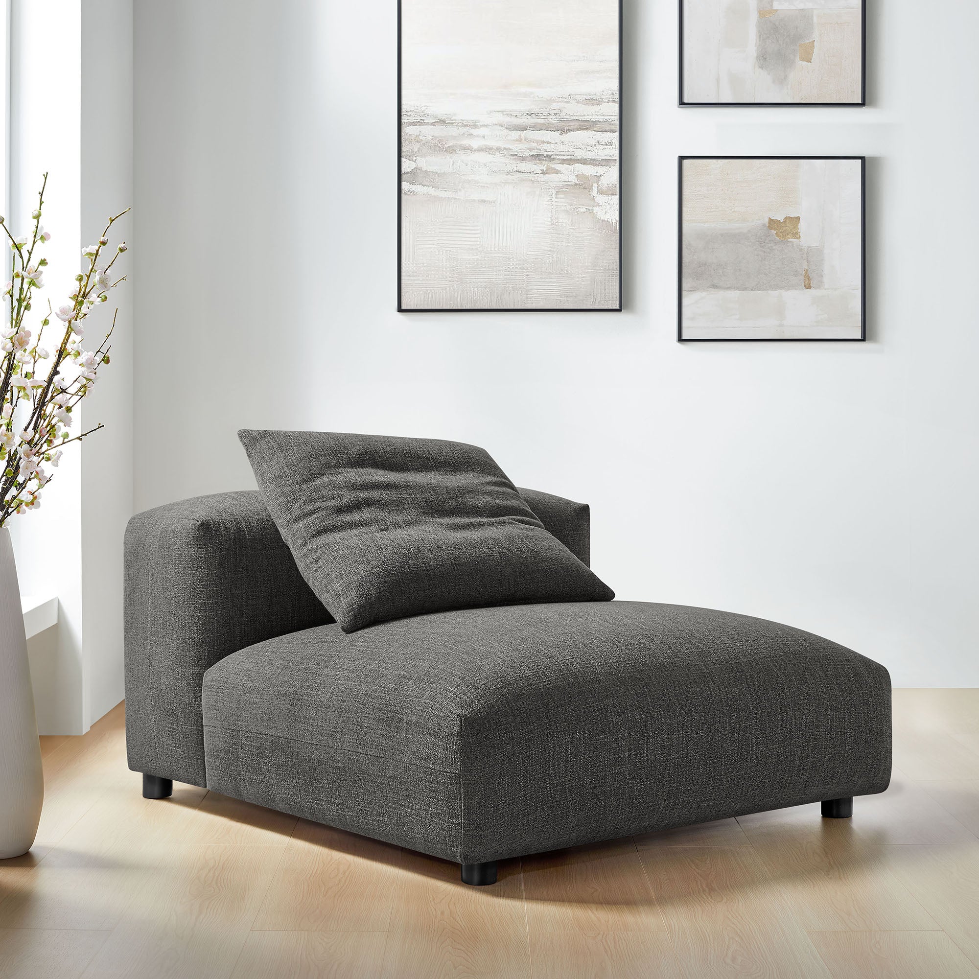 Solace Modular Upholstered Fabric Armless Chair, Charcoal