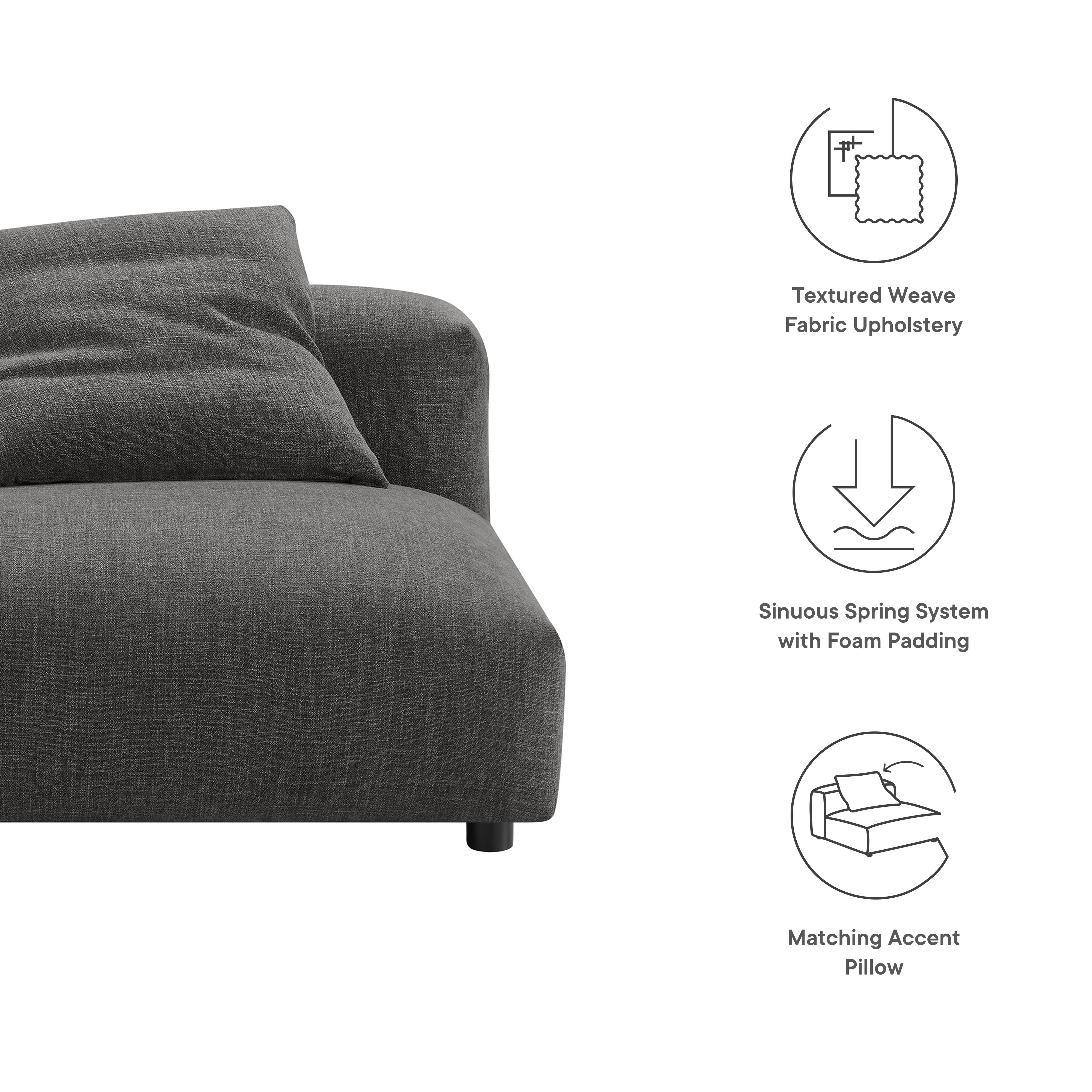 Solace Modular Upholstered Fabric Armless Chair, Charcoal