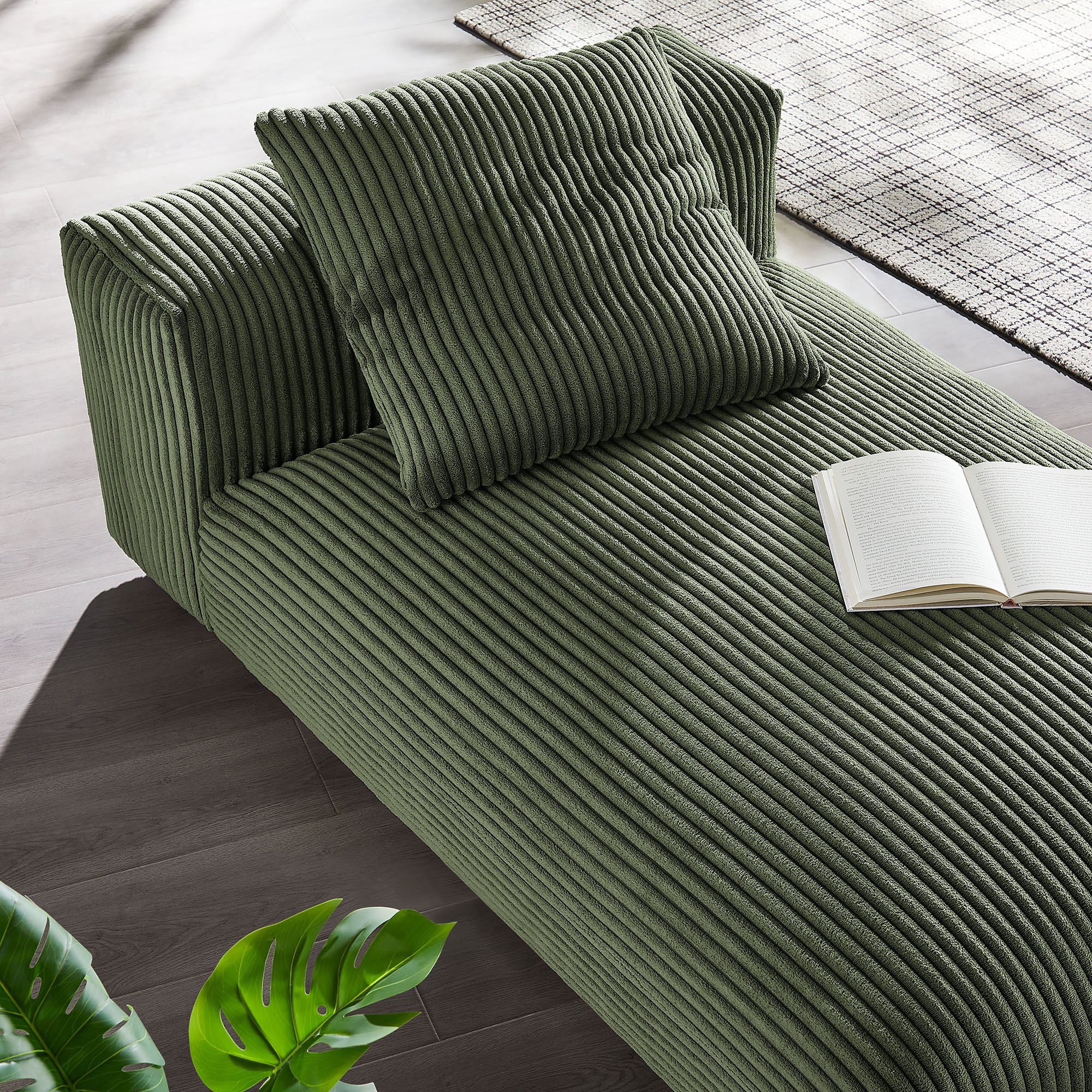 Solace Modular Corduroy Upholstered Armless Chaise Lounge, Fern