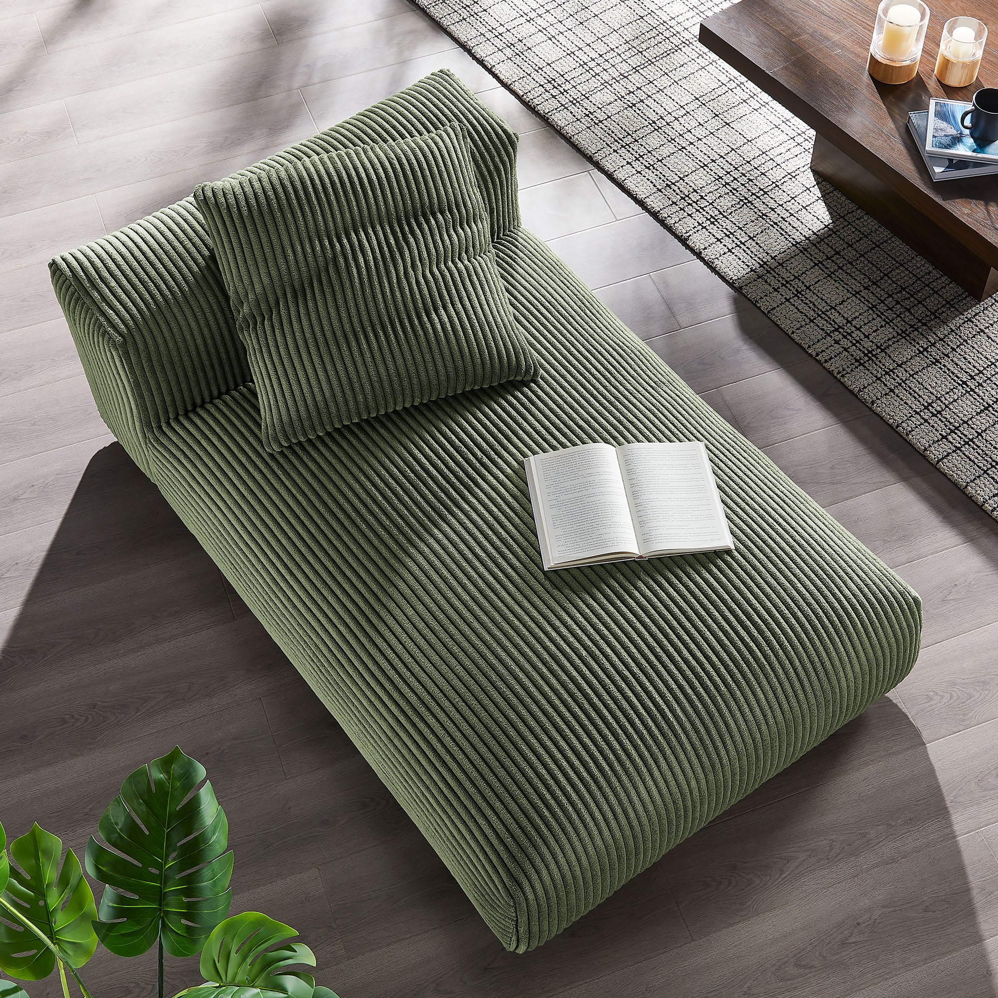 Solace Modular Corduroy Upholstered Armless Chaise Lounge, Fern