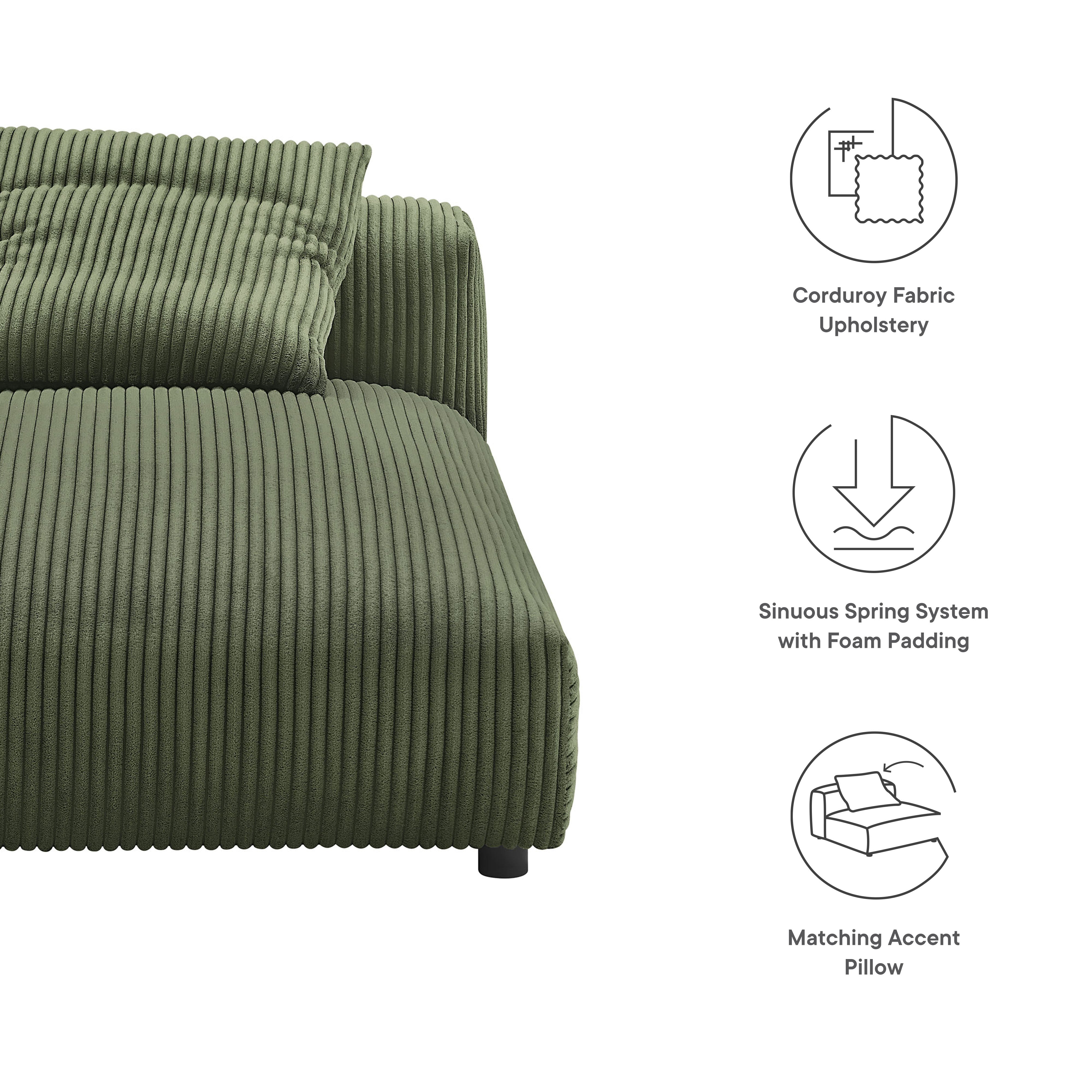 Solace Modular Corduroy Upholstered Armless Chaise Lounge, Fern