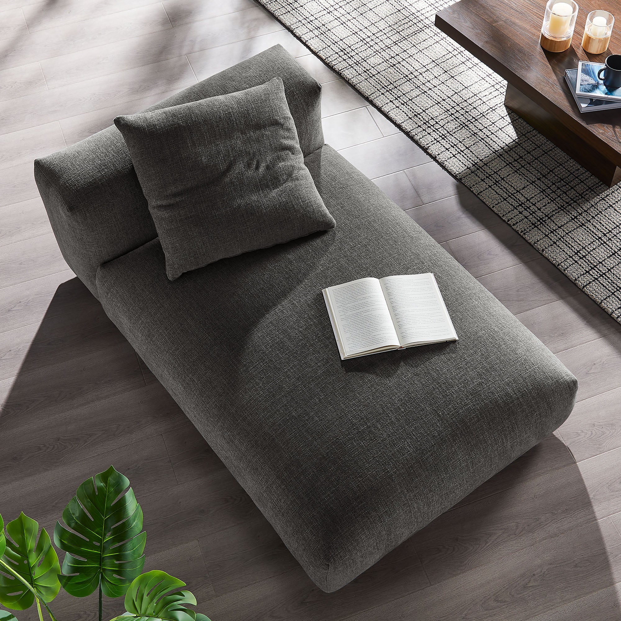 Solace Modular Upholstered Fabric Armless Chaise Lounge, Charcoal