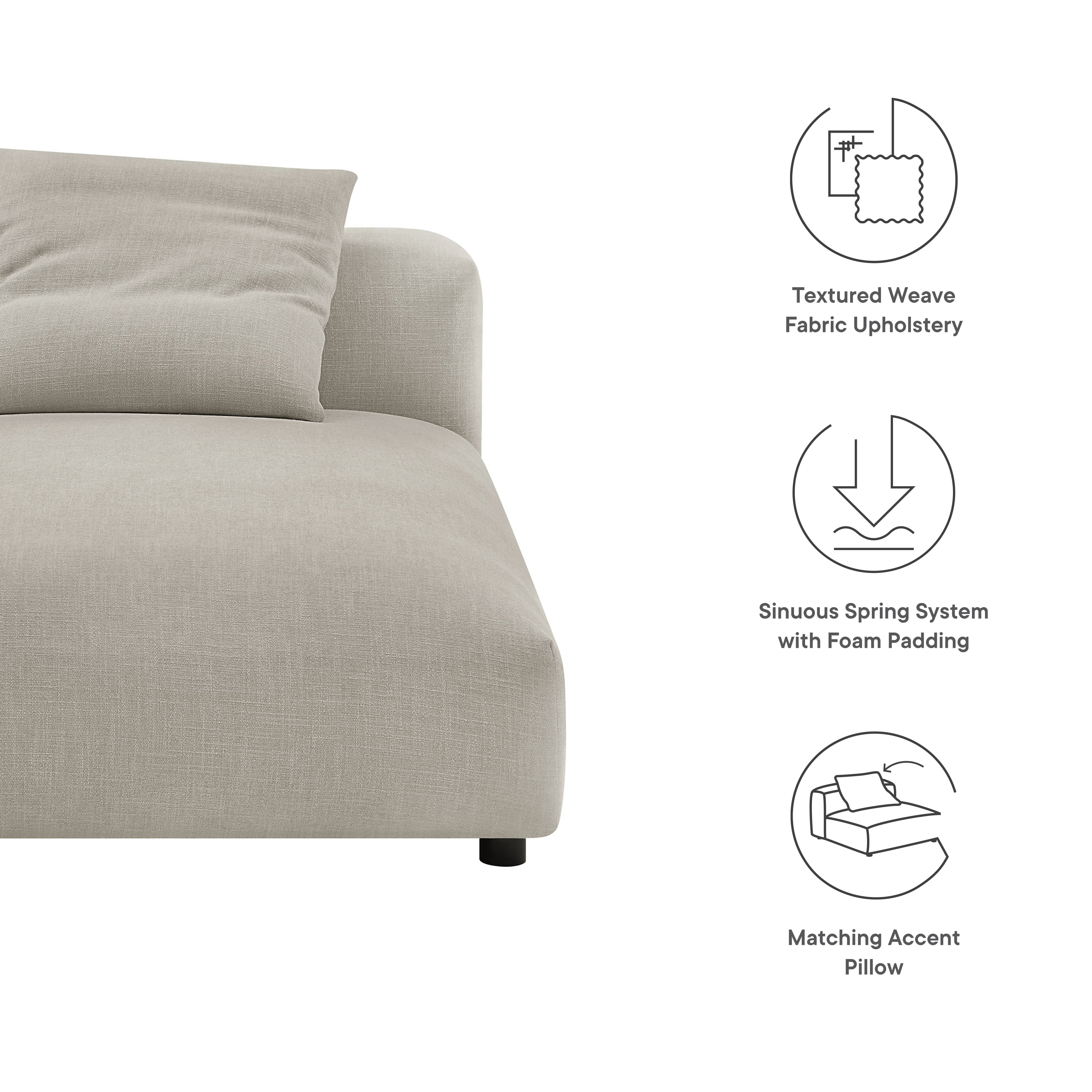 Solace Modular Upholstered Fabric Armless Chaise Lounge, Linen